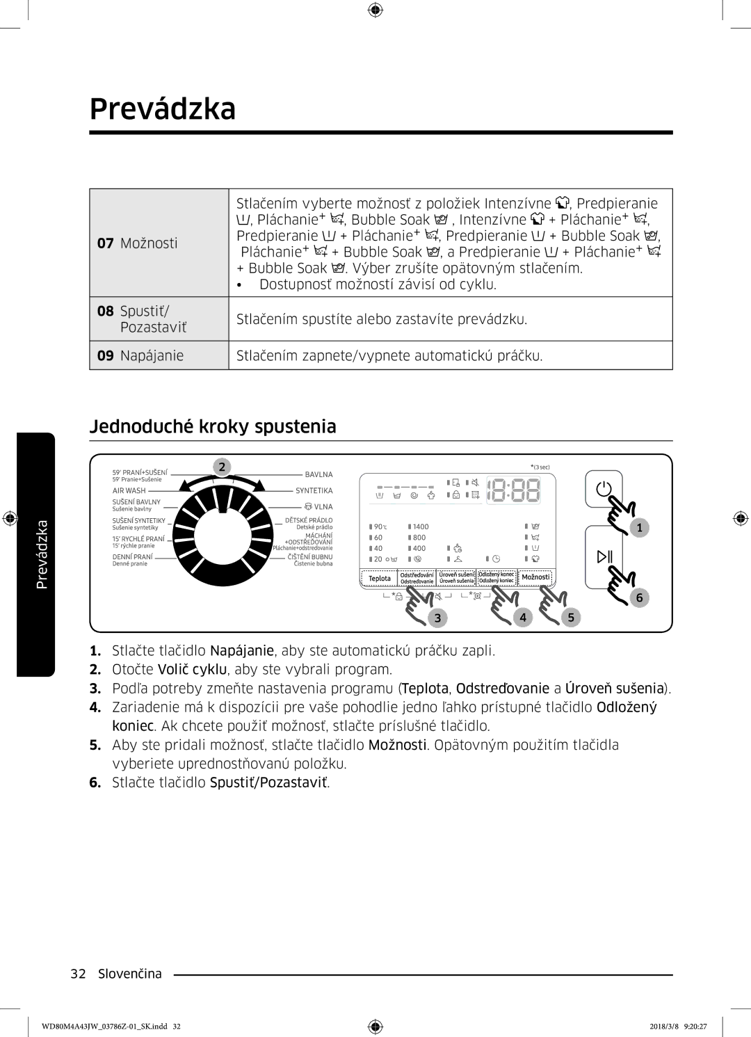 Samsung WD80M4A43JW/ZE manual Jednoduché kroky spustenia 