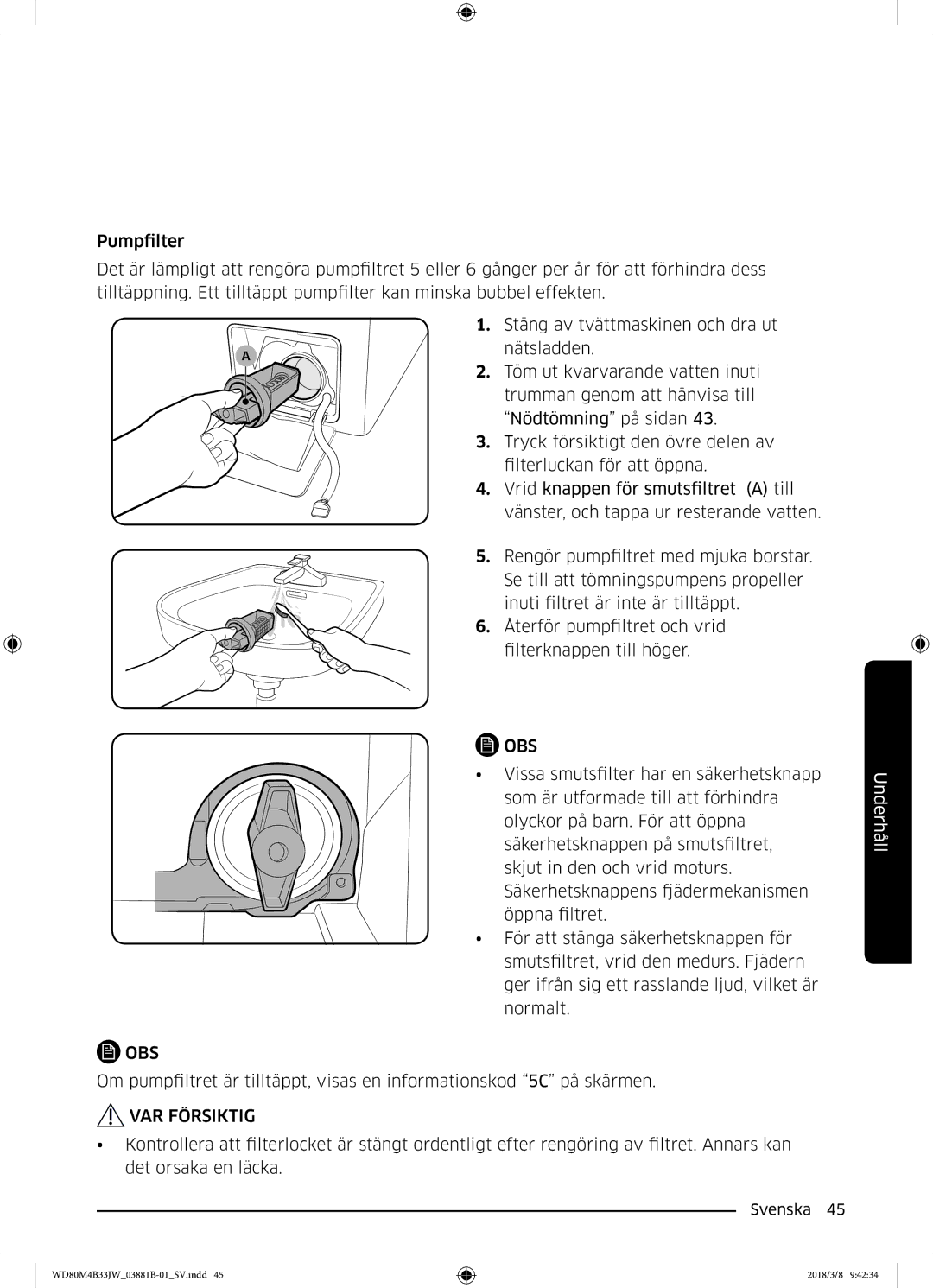 Samsung WD80M4B33IW/EE, WD80M4B33JW/EE, WD70M4B33JW/EE manual VAR Försiktig 