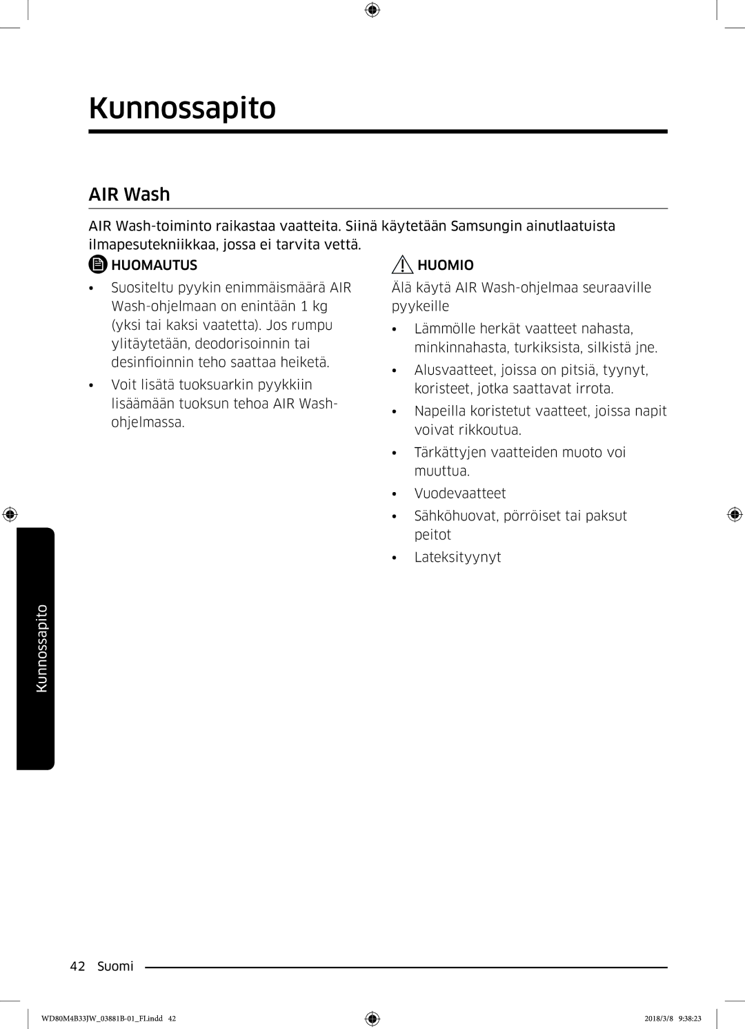 Samsung WD70M4B33JW/EE, WD80M4B33JW/EE, WD80M4B33IW/EE manual AIR Wash 