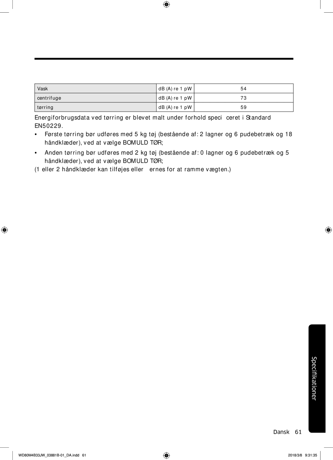 Samsung WD80M4B33IW/EE, WD80M4B33JW/EE, WD70M4B33JW/EE manual FikationerSpci 