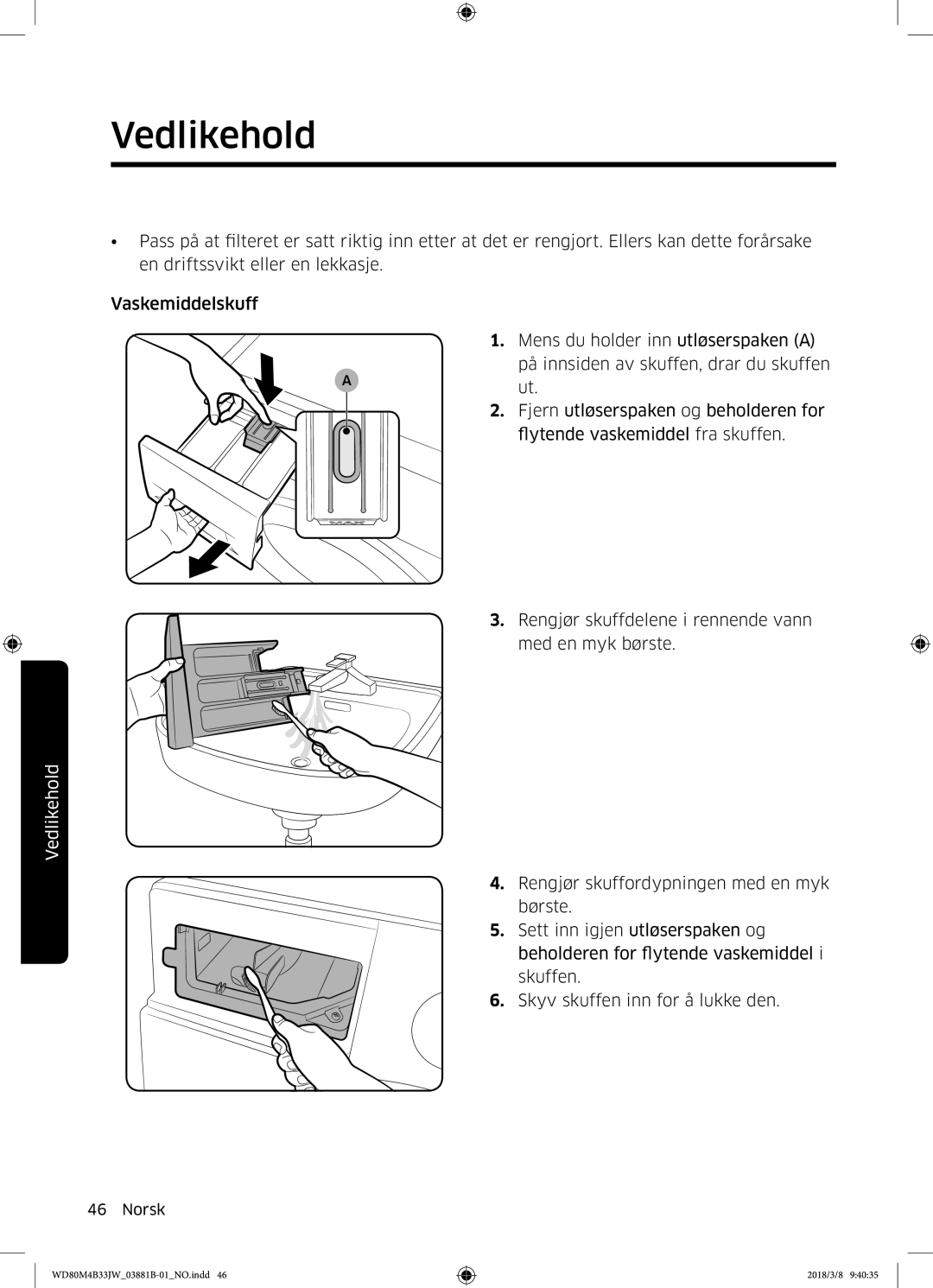 Samsung WD70M4B33JW/EE, WD80M4B33JW/EE, WD80M4B33IW/EE manual Vedlikehold 