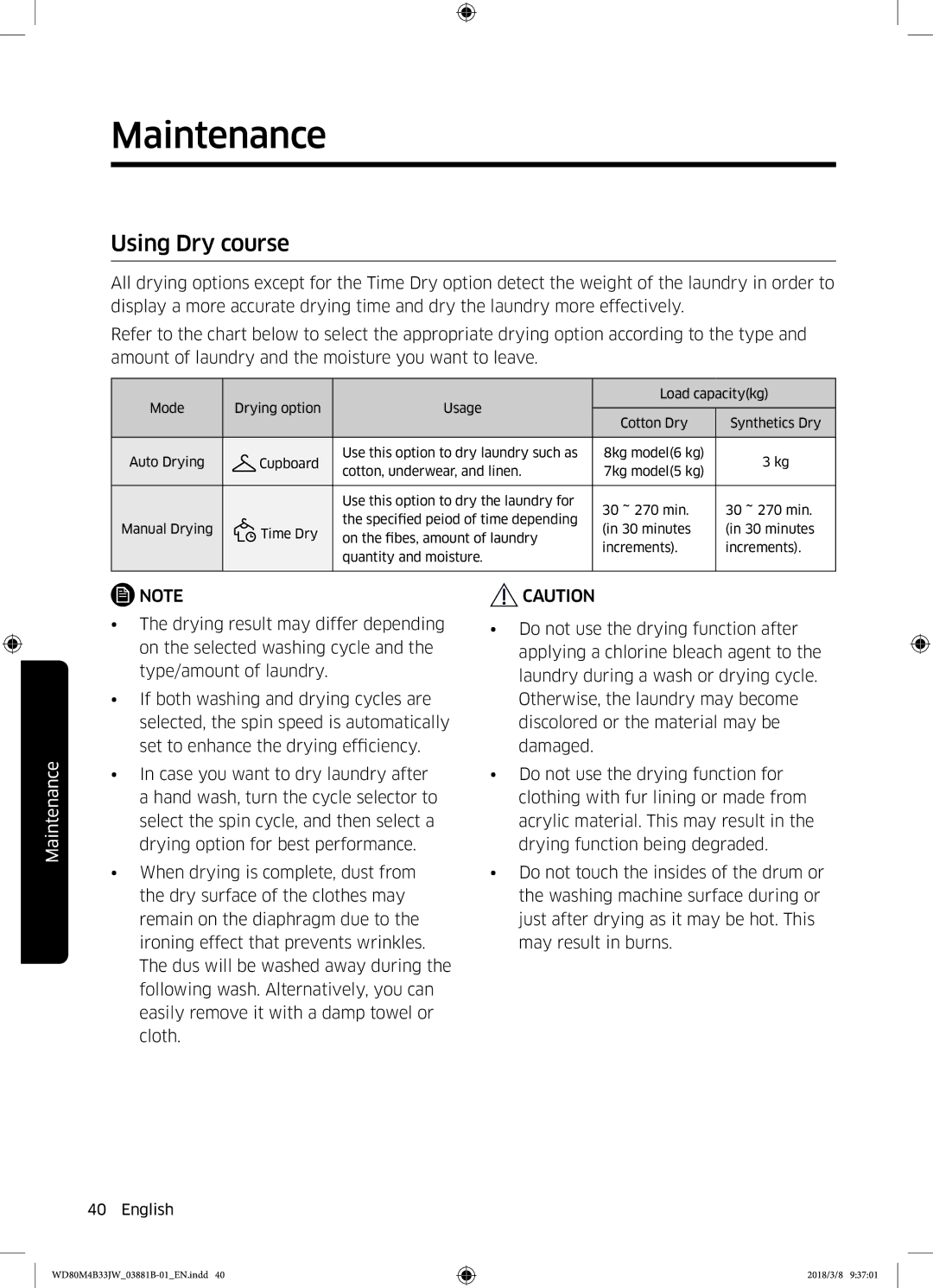 Samsung WD80M4B33IW/EE, WD80M4B33JW/EE, WD70M4B33JW/EE manual Using Dry course 