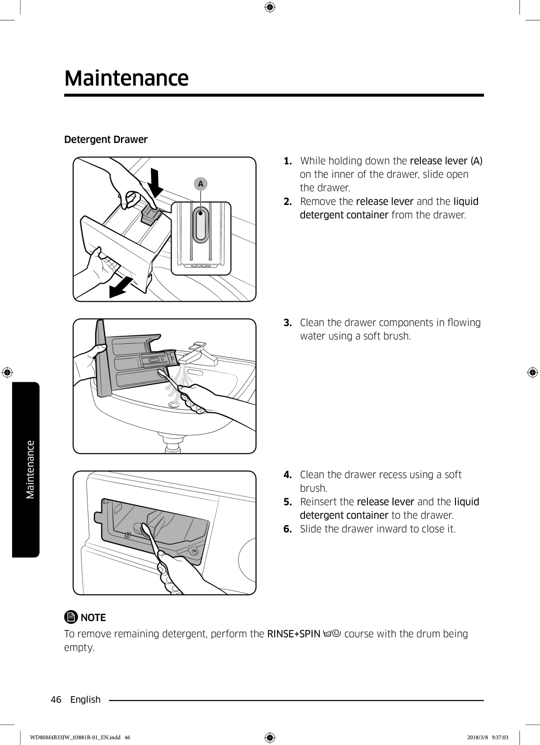 Samsung WD80M4B33IW/EE, WD80M4B33JW/EE, WD70M4B33JW/EE manual Maintenance 