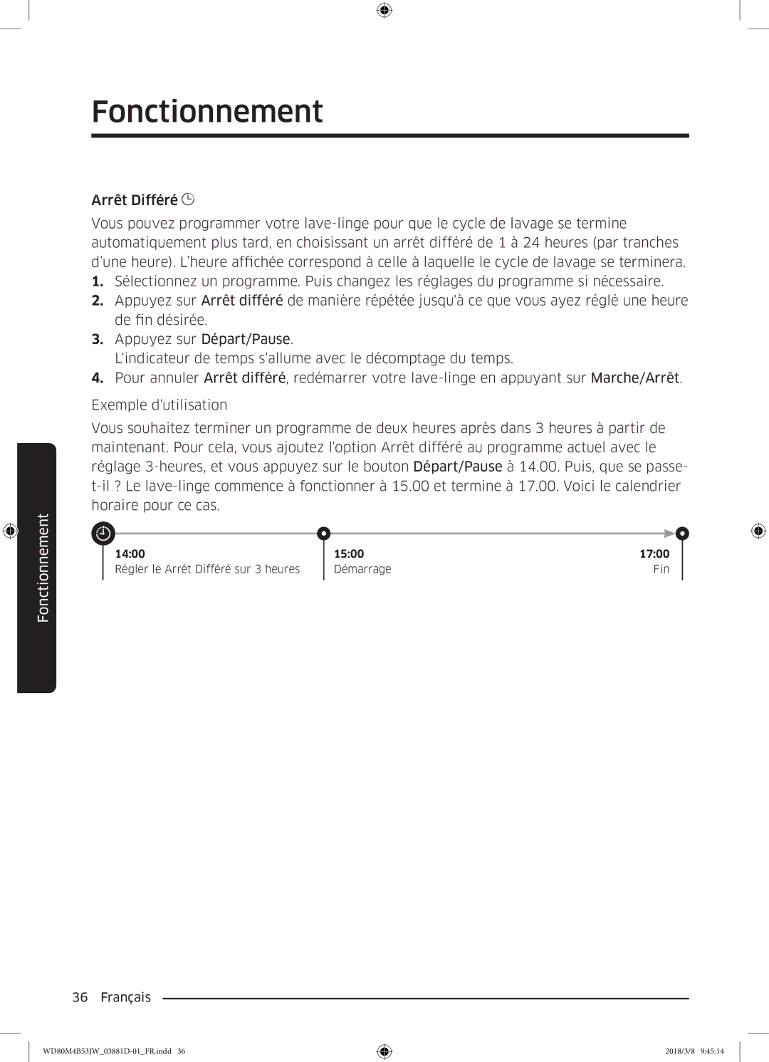 Samsung WD80M4B53JW/EF manual Fonctionnement 