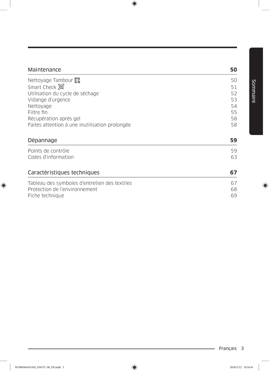 Samsung WD80N645OAX/EF, WD80N645OAM/EF manual Dépannage 