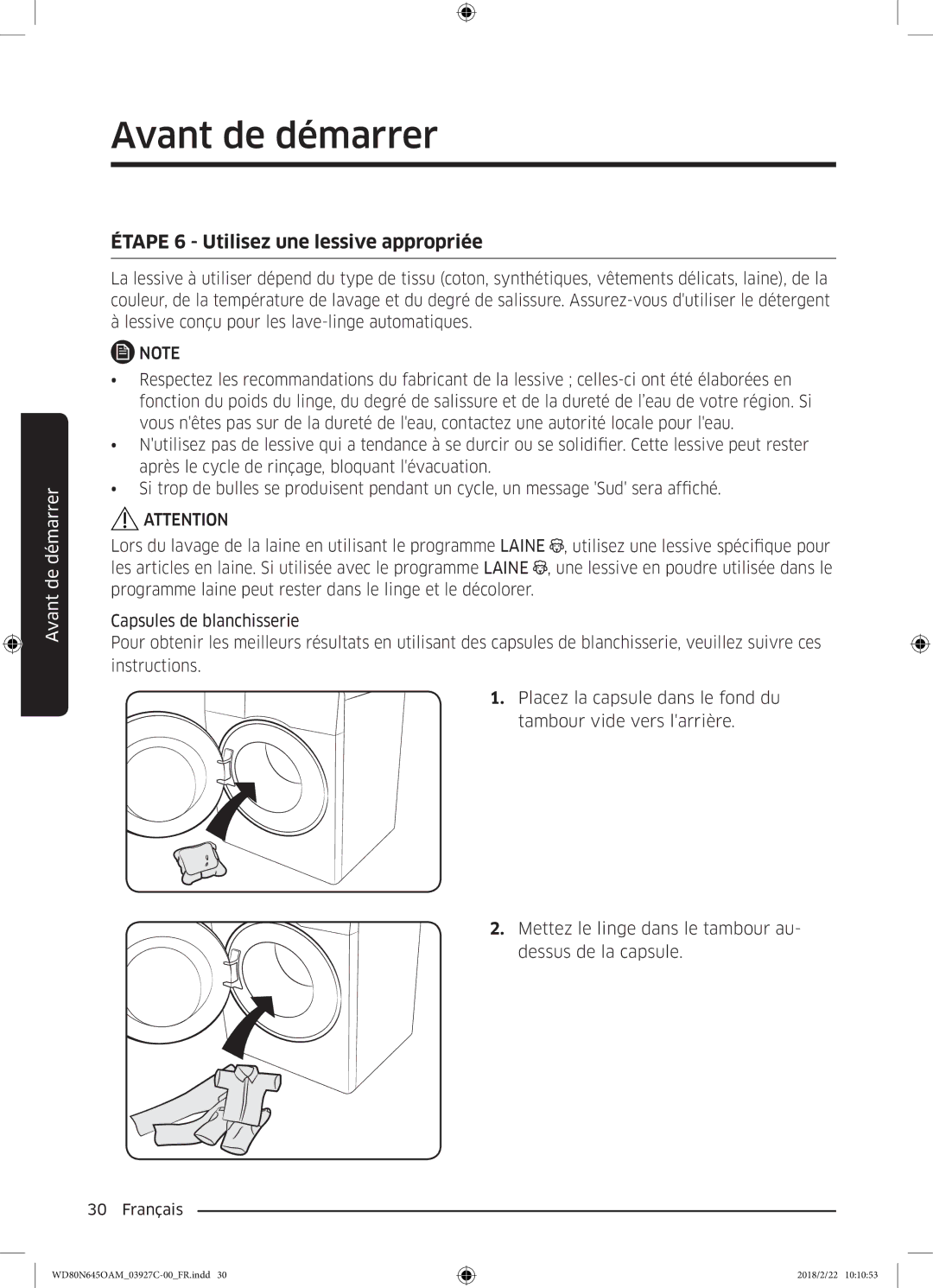 Samsung WD80N645OAM/EF, WD80N645OAX/EF manual Étape 6 Utilisez une lessive appropriée 