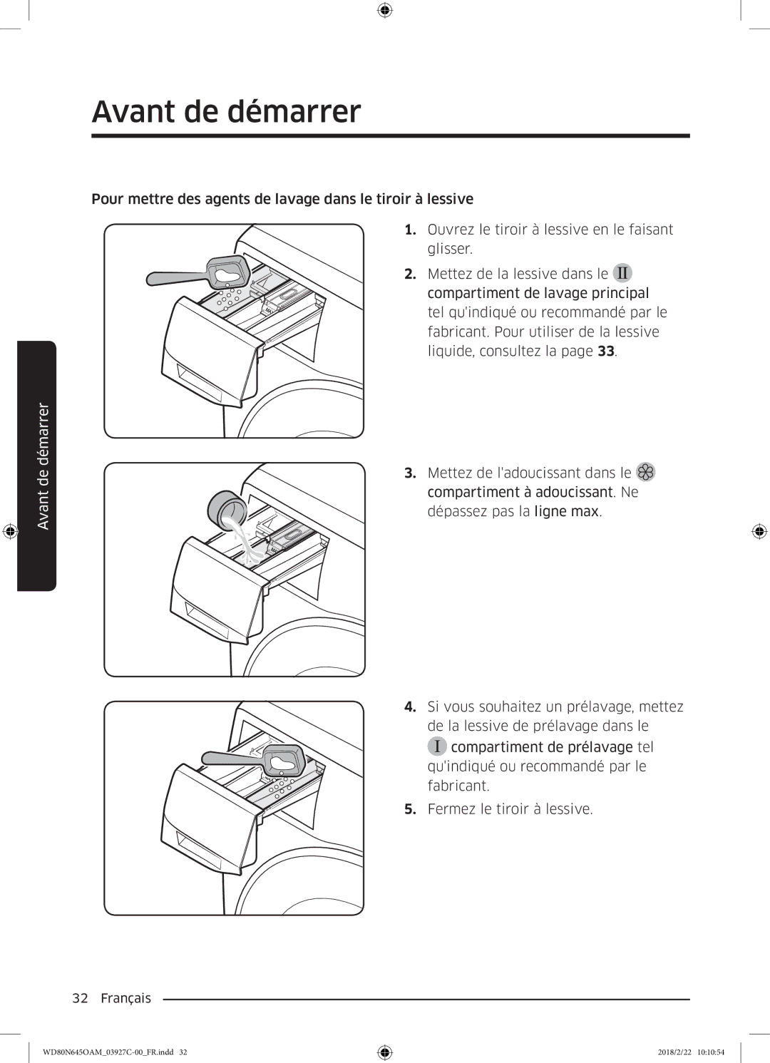 Samsung WD80N645OAM/EF, WD80N645OAX/EF manual Avant de démarrer 