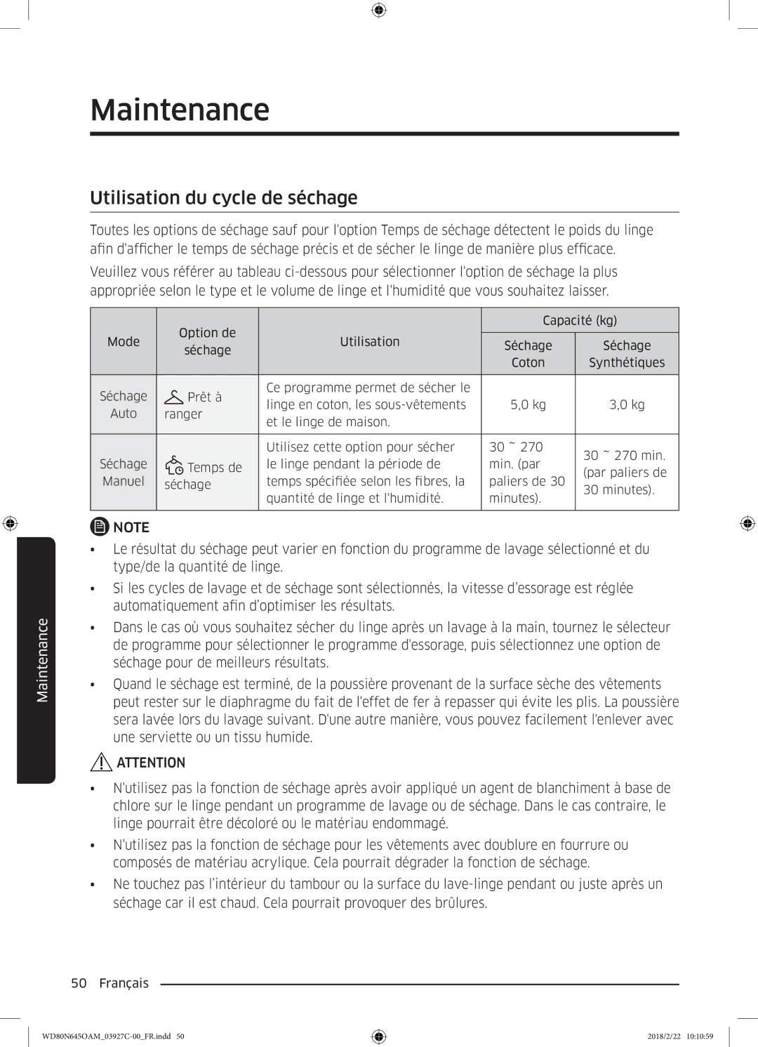 Samsung WD80N645OAM/EF, WD80N645OAX/EF manual Utilisation du cycle de séchage 