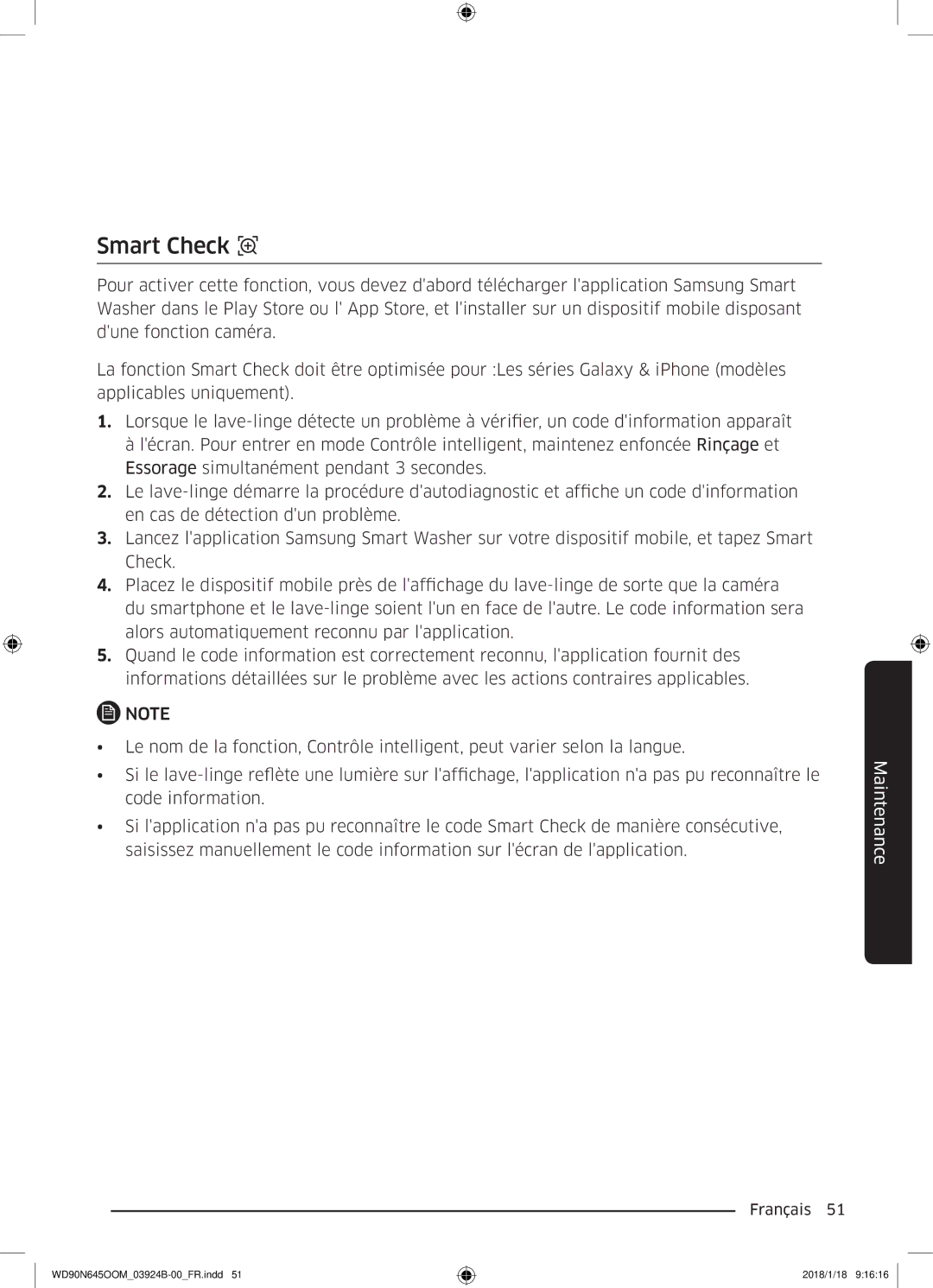 Samsung WD90N645OOM/EF, WD80N645OOM/EF manual Smart Check 