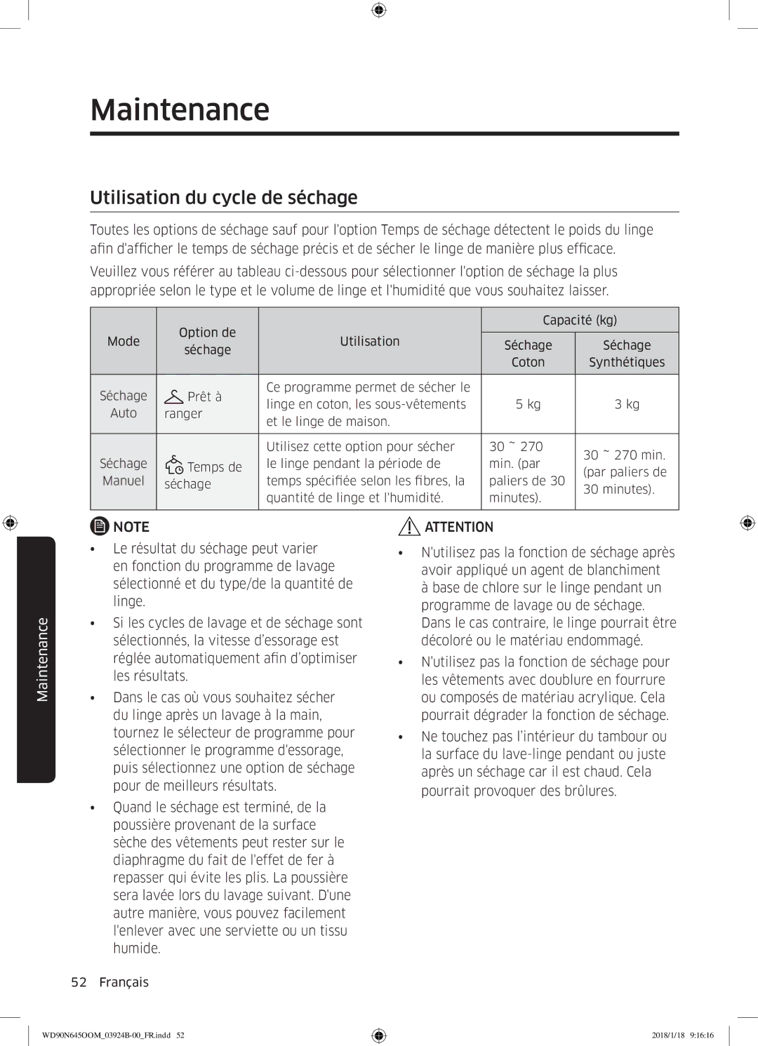 Samsung WD80N645OOM/EF, WD90N645OOM/EF manual Utilisation du cycle de séchage 