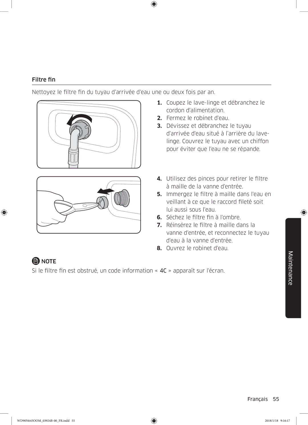 Samsung WD90N645OOM/EF, WD80N645OOM/EF manual Maintenance 