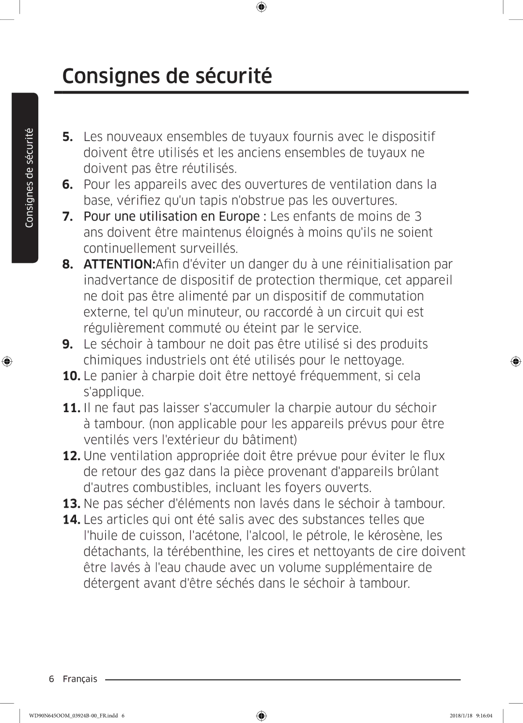 Samsung WD80N645OOM/EF, WD90N645OOM/EF manual Consignes de sécurité 