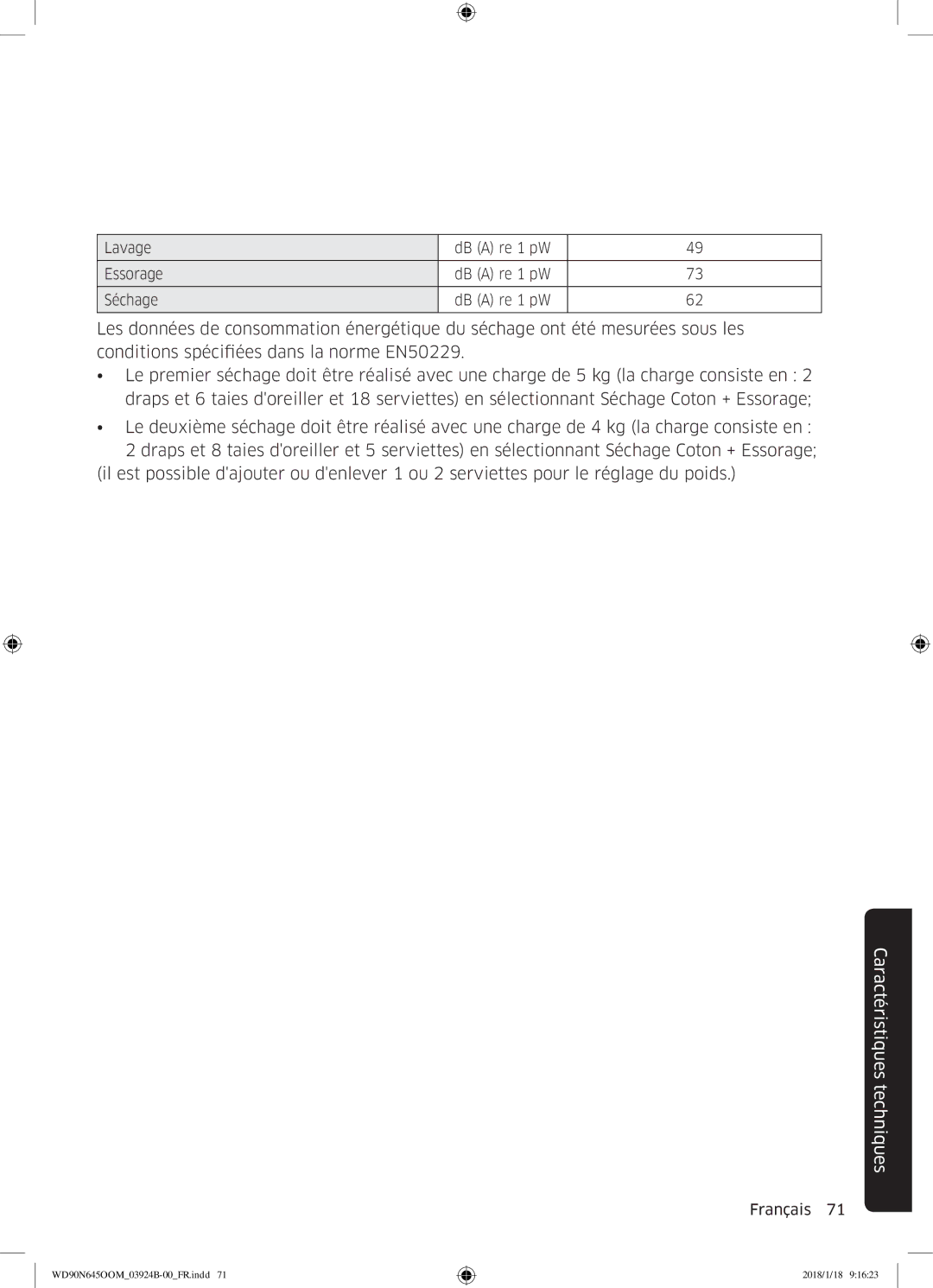 Samsung WD90N645OOM/EF, WD80N645OOM/EF manual Lavage DB a re 1 pW Essorage Séchage 