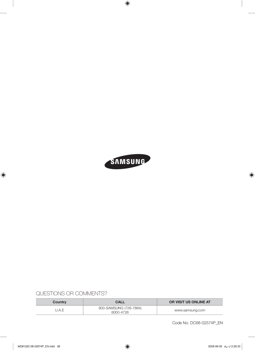 Samsung WD8122CVB/HAC, WD8122CVB/XSG, WD8122CVB/YL, WD8122CVD/YAS manual Questions or COMMENTS? 