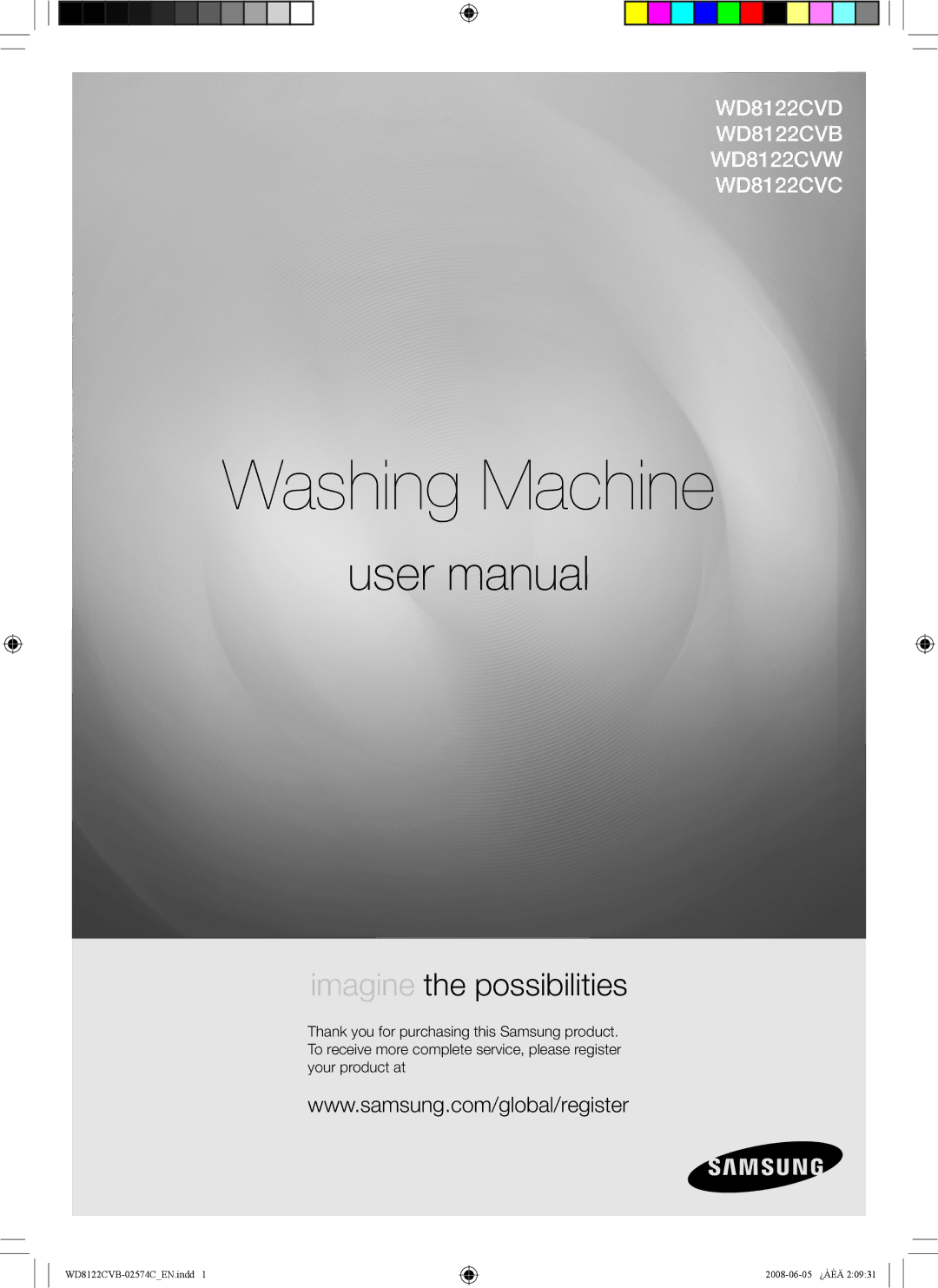 Samsung WD8122CVB, WD8122CVC, WD8122CVW, WD8122CVD user manual Washing Machine 