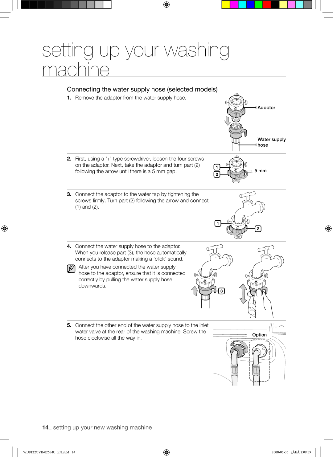 Samsung WD8122CVW, WD8122CVC, WD8122CVB, WD8122CVD user manual Connecting the water supply hose selected models 