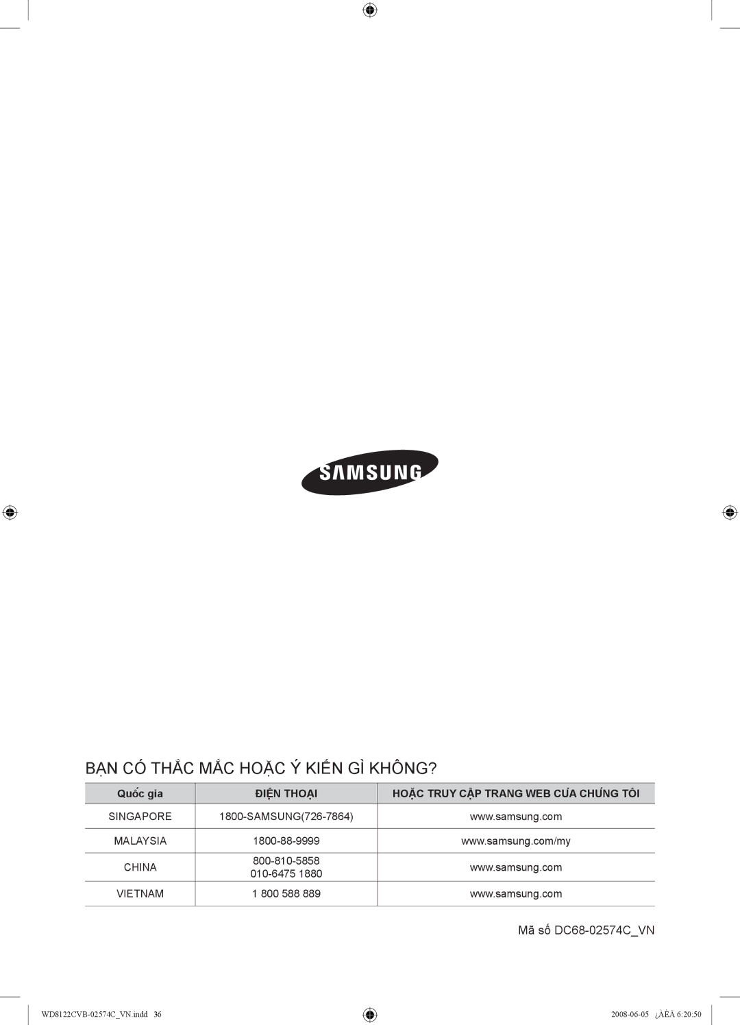 Samsung WD8122CVC, WD8122CVB, WD8122CVW, WD8122CVD user manual BẠN CÓ Thắc MẮC Hoặc Ý Kiến GÌ KHÔNG? 