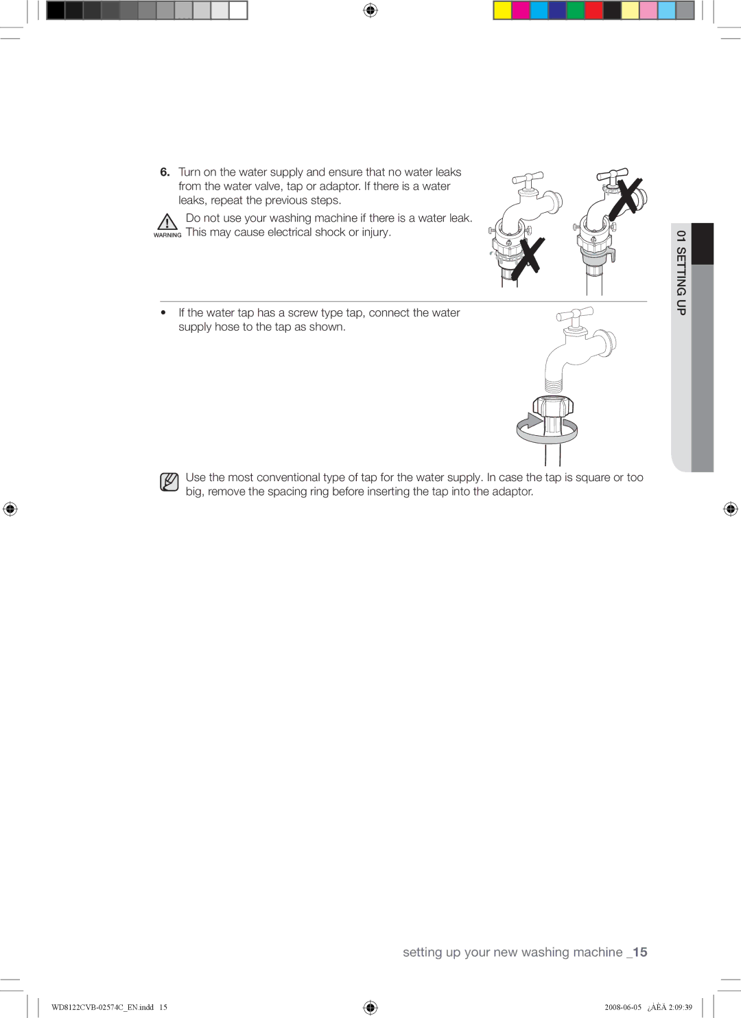 Samsung WD8122CVD, WD8122CVC, WD8122CVB, WD8122CVW user manual Setting up your new washing machine 