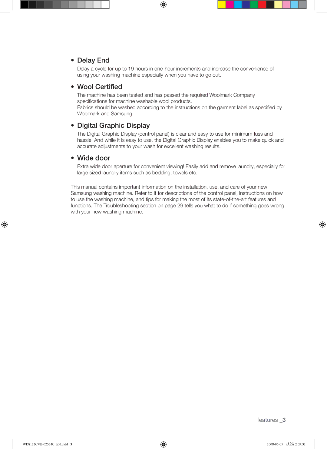 Samsung WD8122CVD, WD8122CVC, WD8122CVB, WD8122CVW user manual Delay End, Wool Certiﬁed, Digital Graphic Display, Wide door 