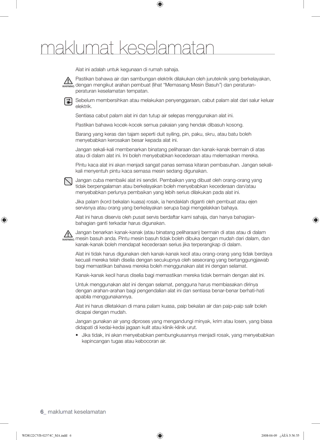 Samsung WD8122CVW, WD8122CVC, WD8122CVB, WD8122CVD user manual Maklumat keselamatan 