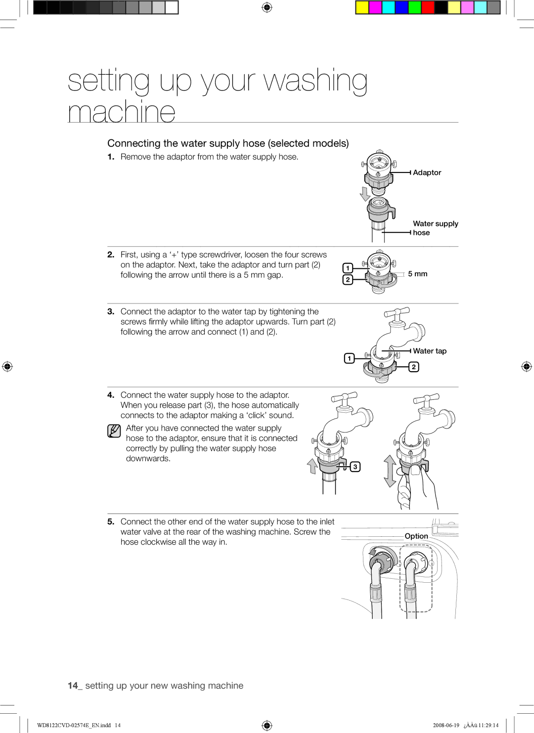 Samsung WD8122CVW/XSA manual Connecting the water supply hose selected models 