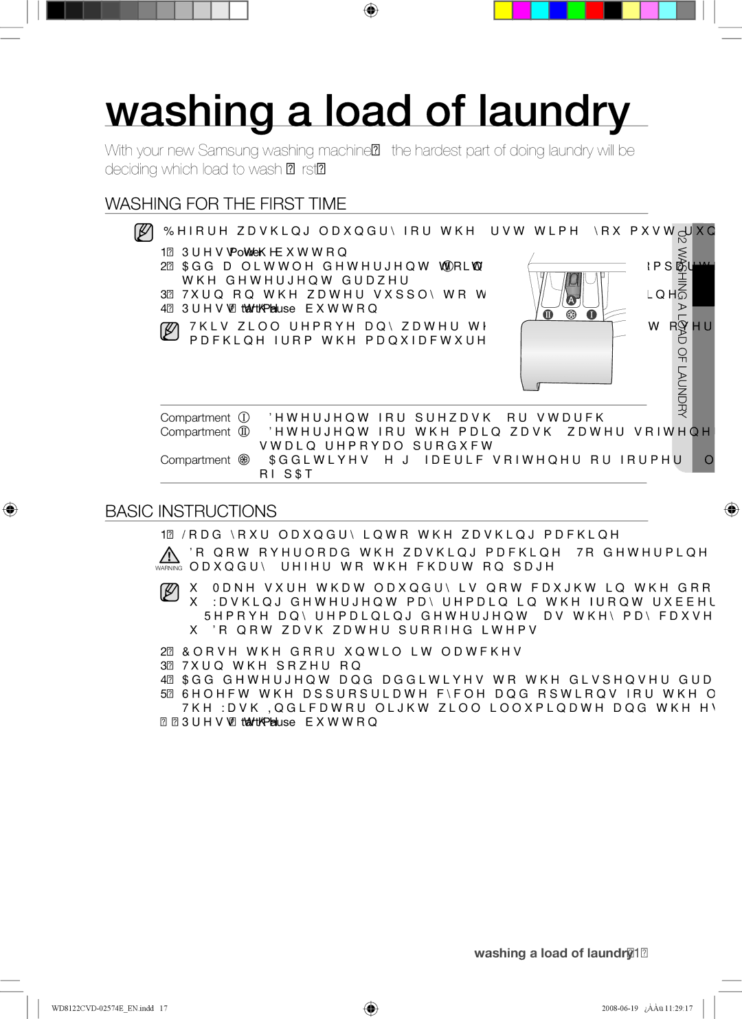 Samsung WD8122CVW/XSA manual Washing a load of laundry, Washing for the First Time, Basic Instructions 