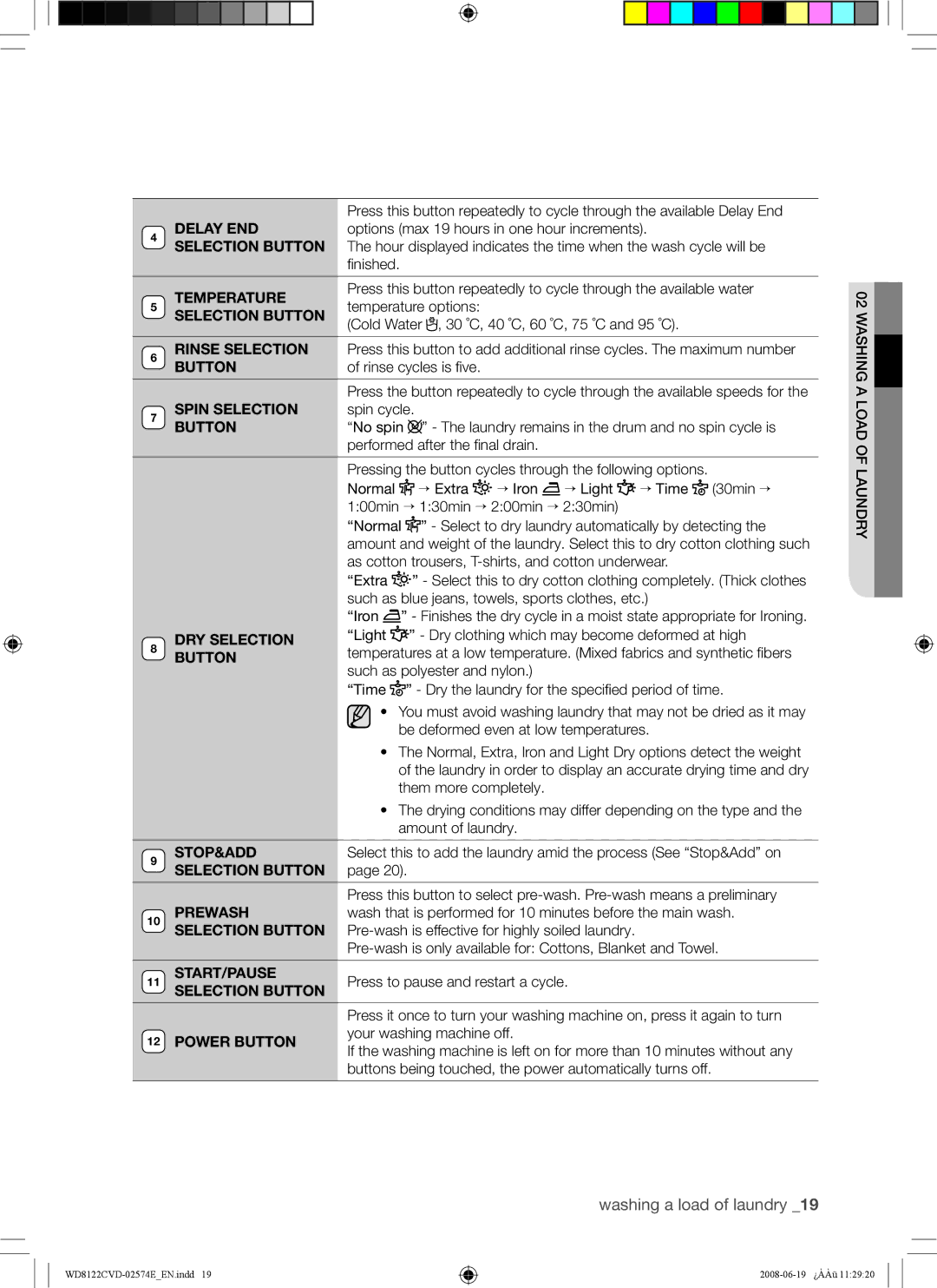 Samsung WD8122CVW/XSA manual Temperature 