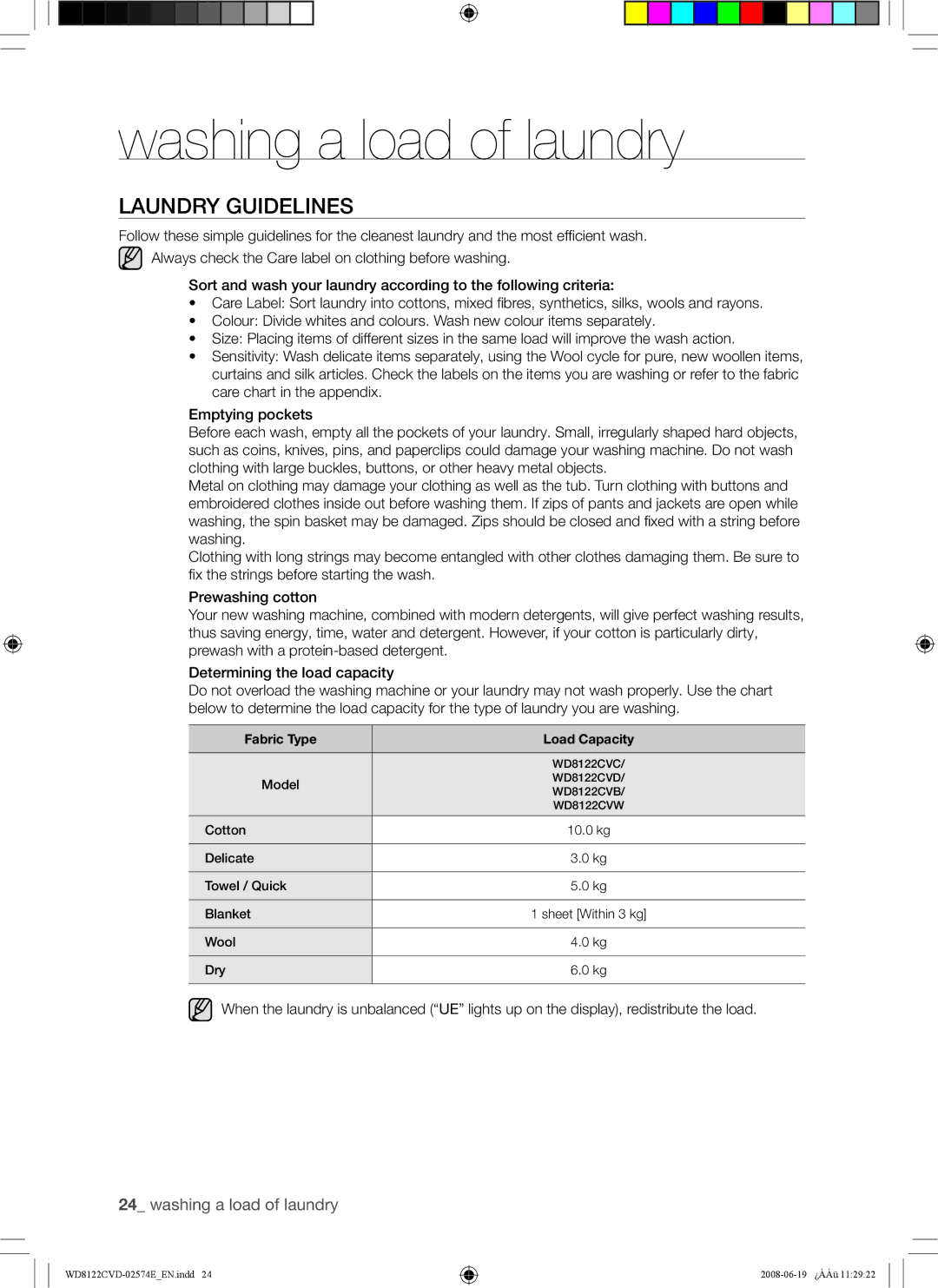 Samsung WD8122CVW/XSA manual Laundry Guidelines, Fabric Type Load Capacity 