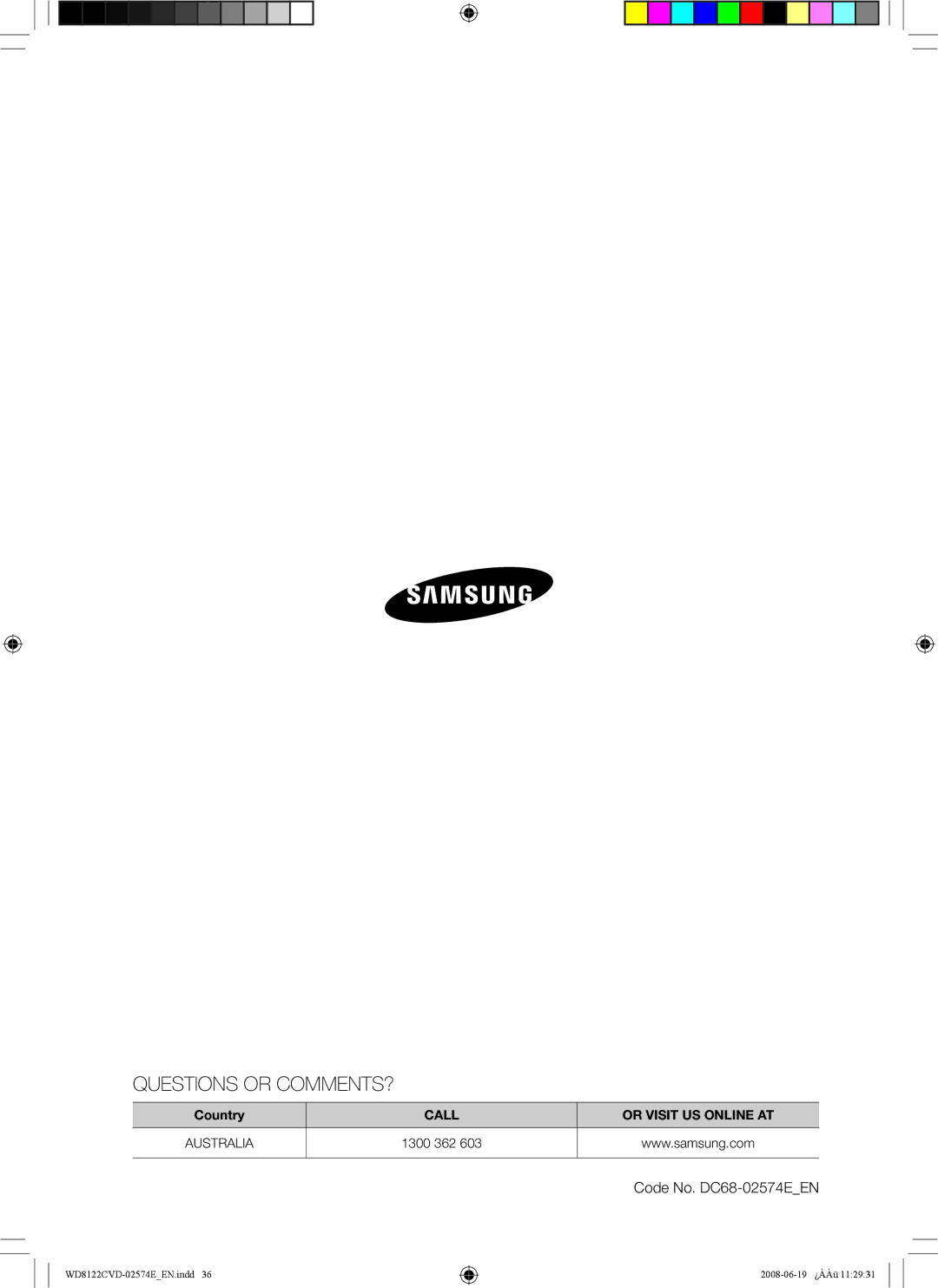 Samsung WD8122CVW/XSA manual Questions or COMMENTS? 