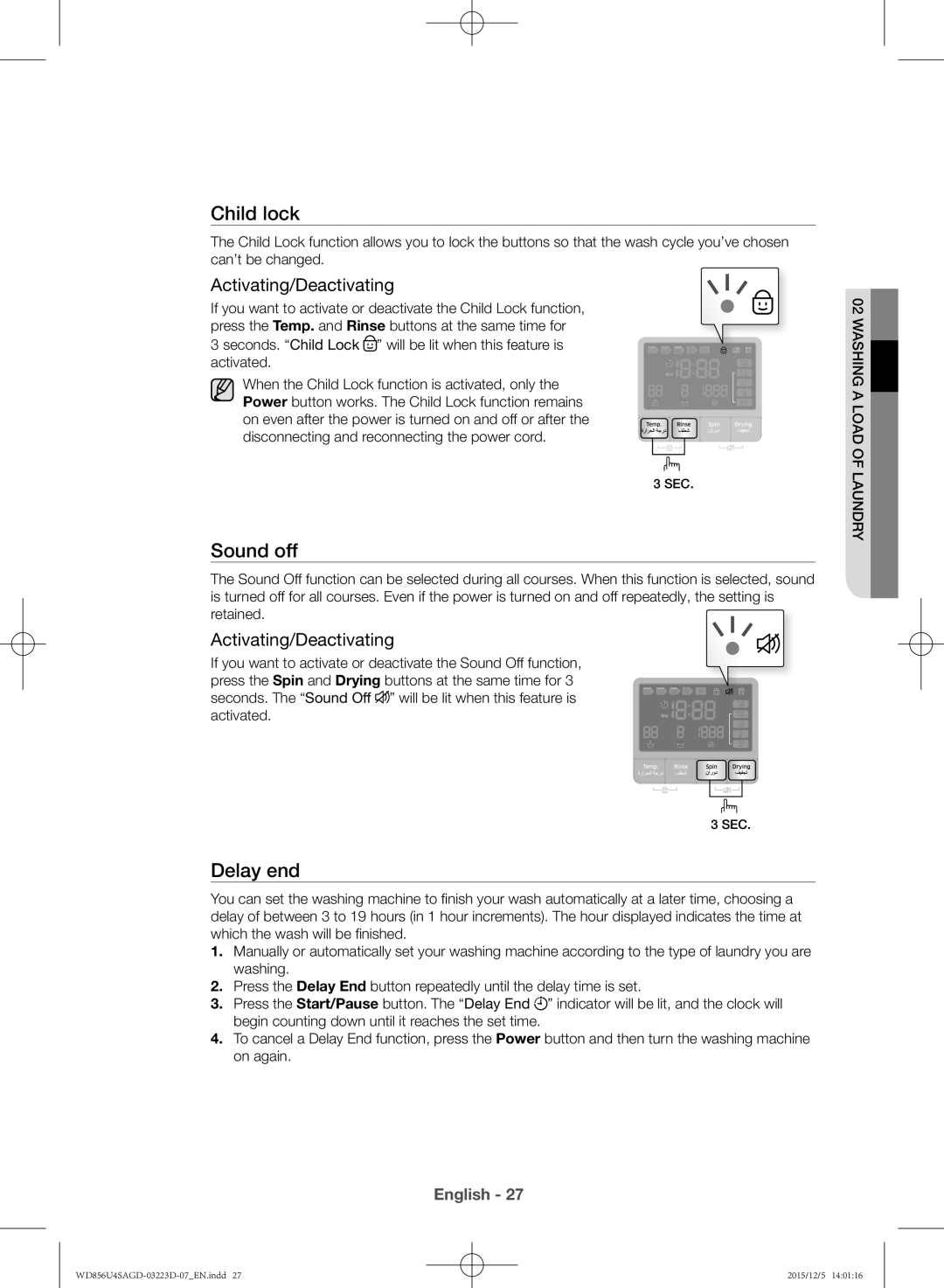 Samsung WD856U4SAGD/YL manual Sound off, Activating/Deactivating 