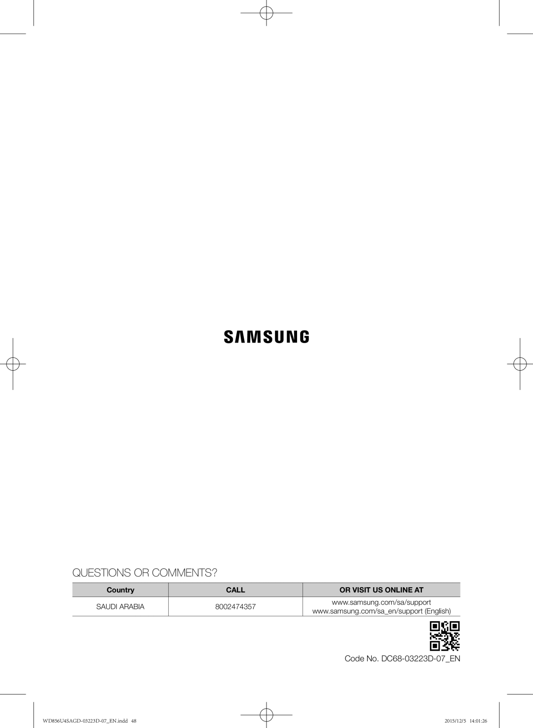 Samsung WD856U4SAGD/YL manual Questions or COMMENTS? 