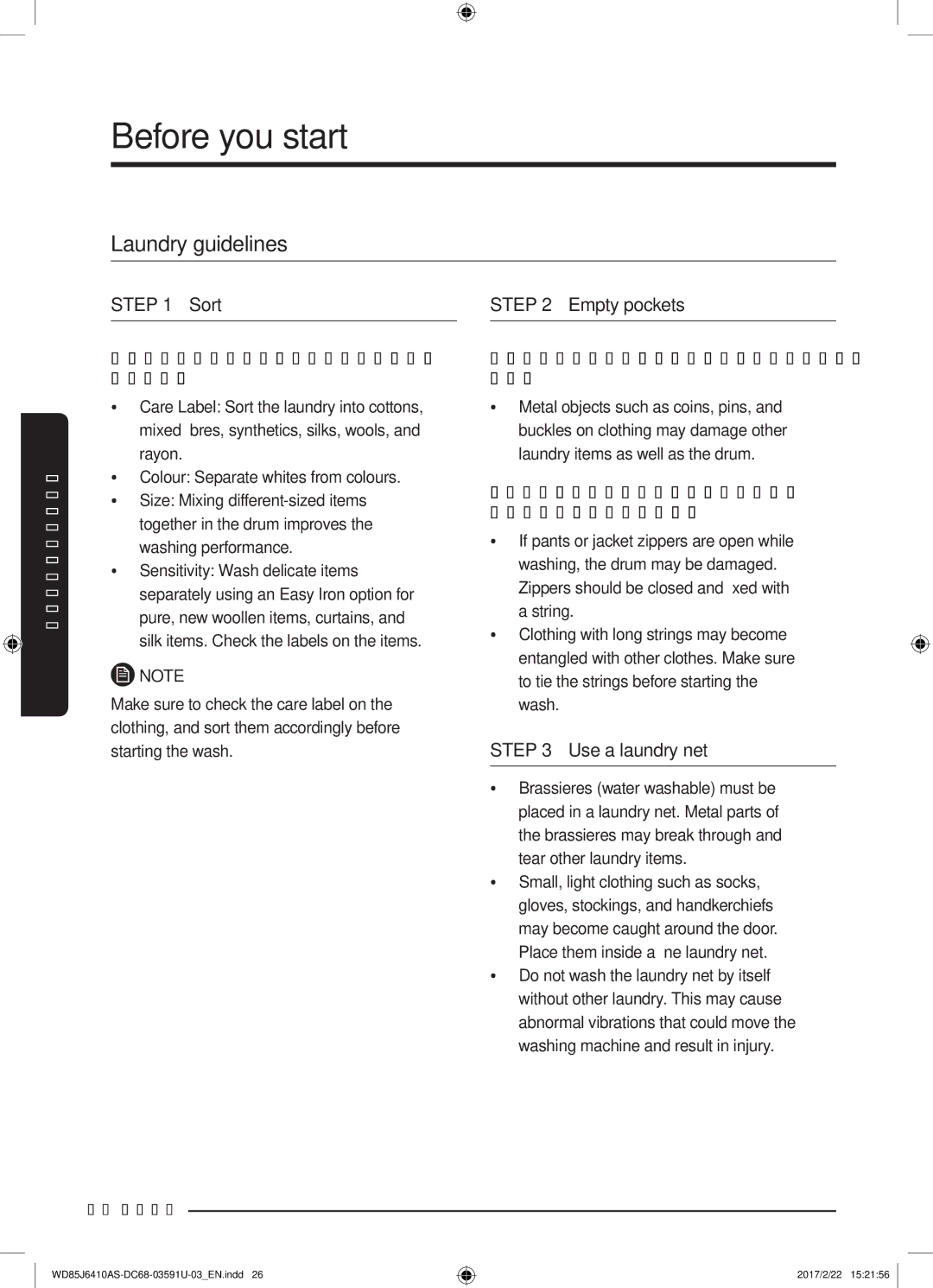 Samsung WD85J6410AS/YL, WD75J6410AW/YL manual Laundry guidelines, Sort 