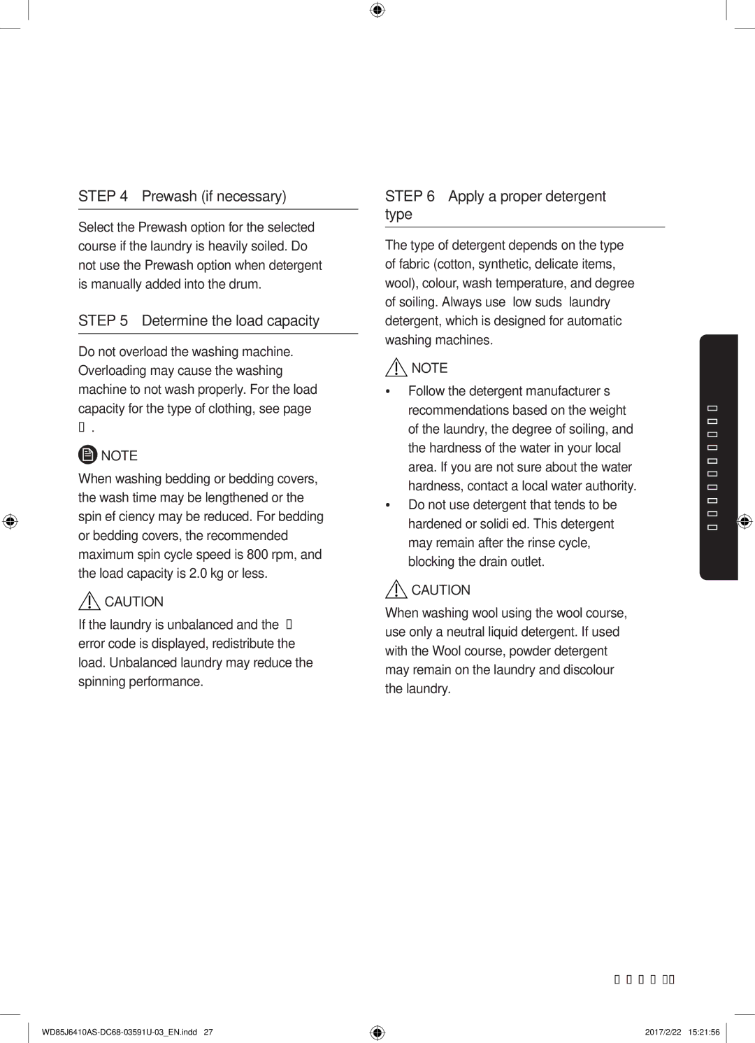 Samsung WD75J6410AW/YL, WD85J6410AS/YL manual Prewash if necessary 