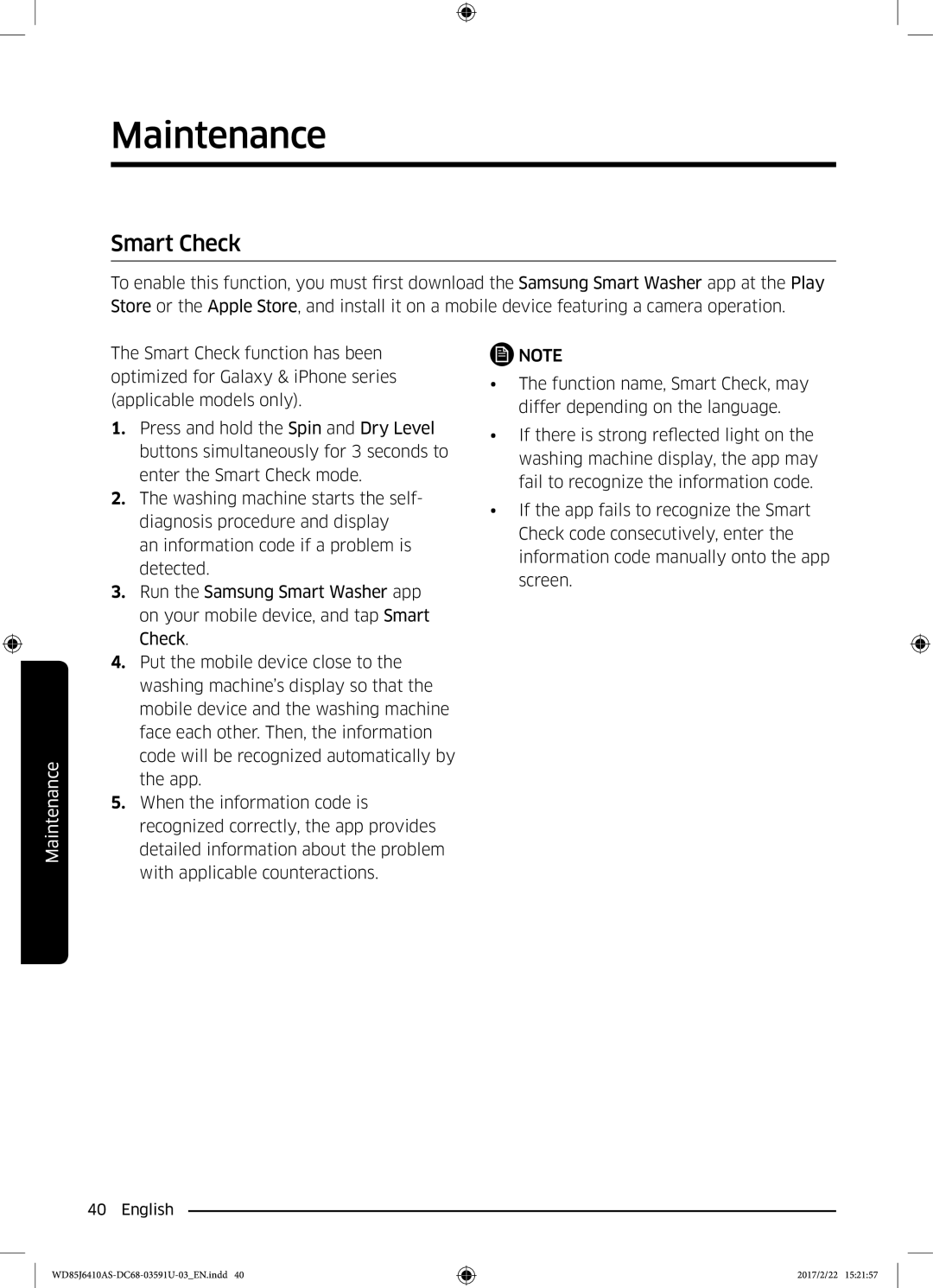 Samsung WD85J6410AS/YL, WD75J6410AW/YL manual Smart Check 