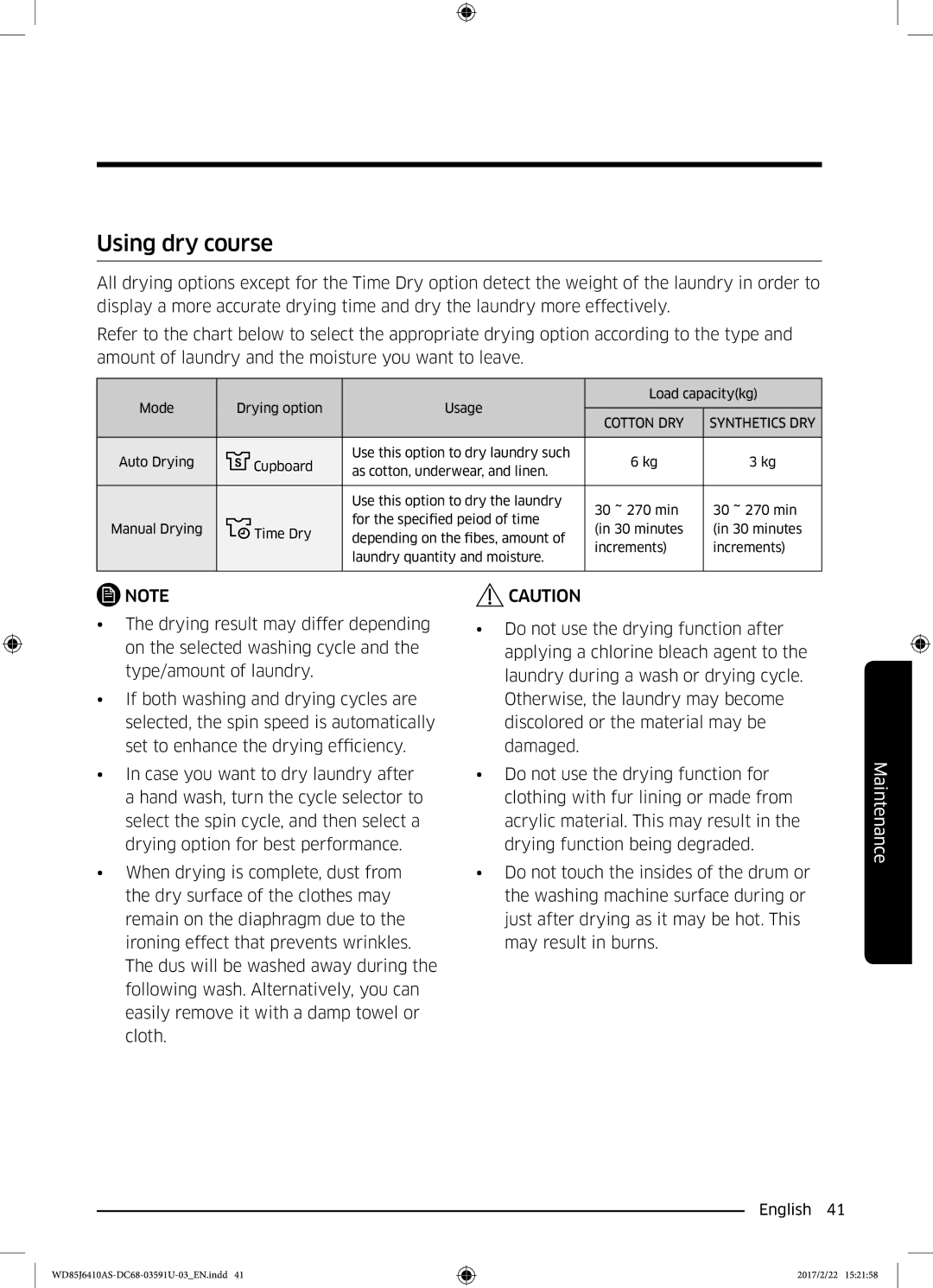 Samsung WD75J6410AW/YL, WD85J6410AS/YL manual Using dry course 