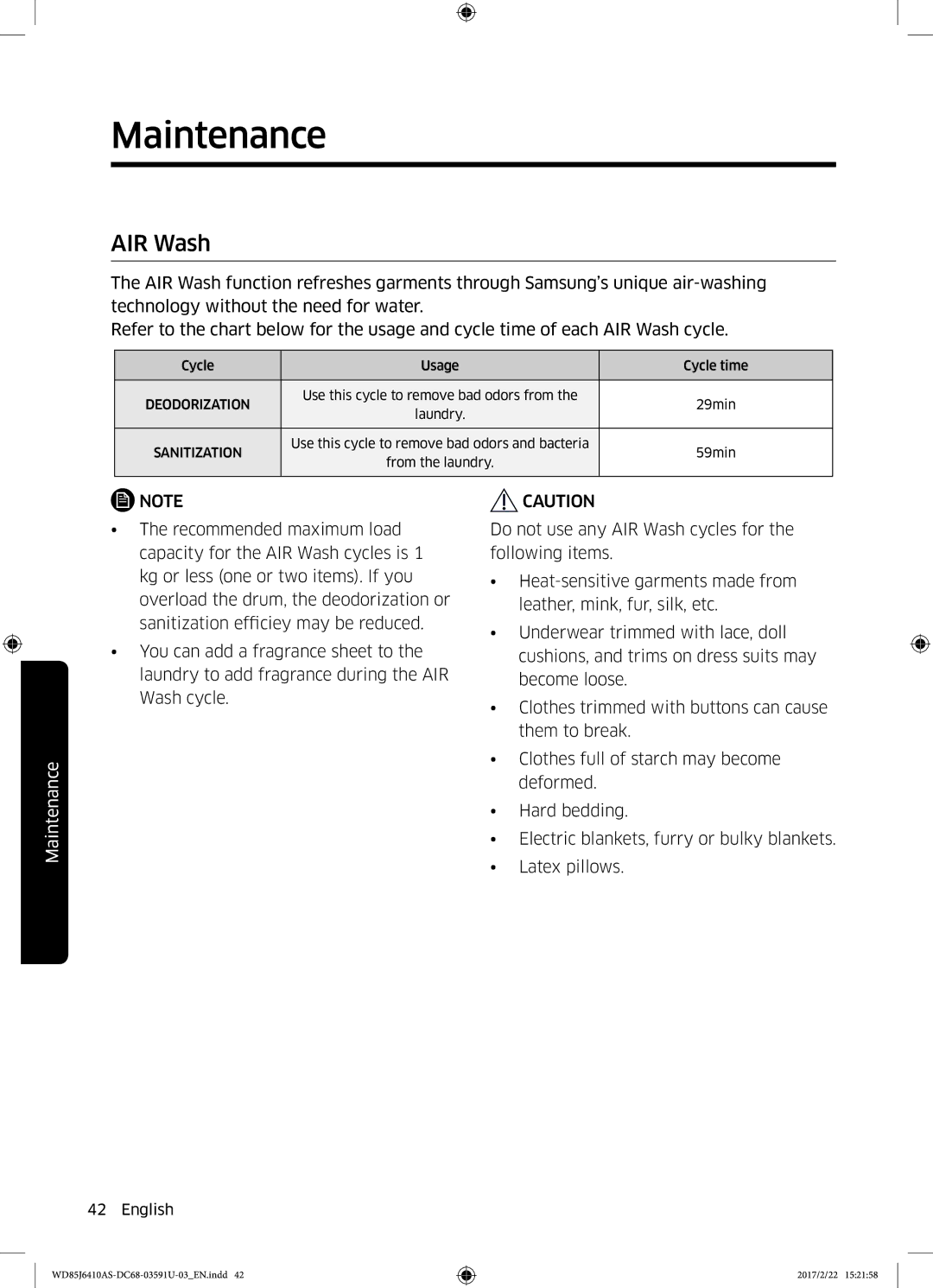 Samsung WD85J6410AS/YL, WD75J6410AW/YL manual AIR Wash 