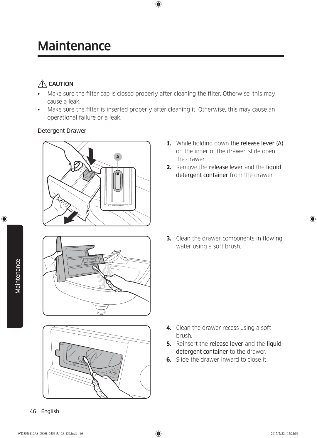 Samsung WD85J6410AS/YL, WD75J6410AW/YL manual Maintenance 