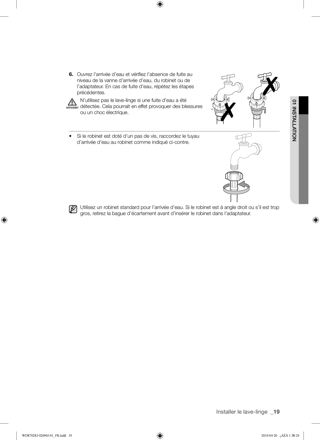 Samsung WD8702RJA1/XEF, WD8702RJA/XEF manual Installation 