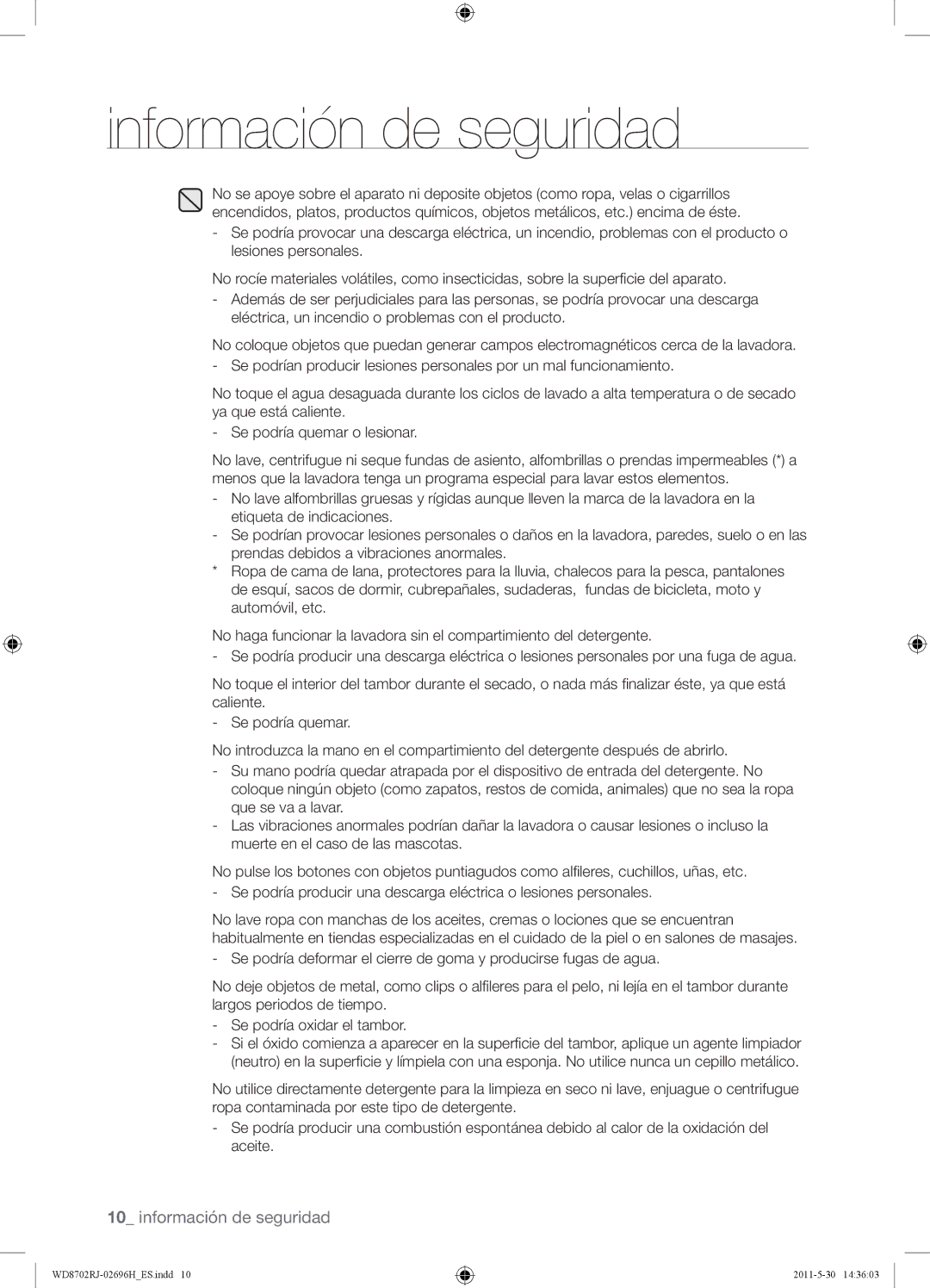 Samsung WD8702RJH/XEC, WD8702RJH1/XEC manual Información de seguridad 