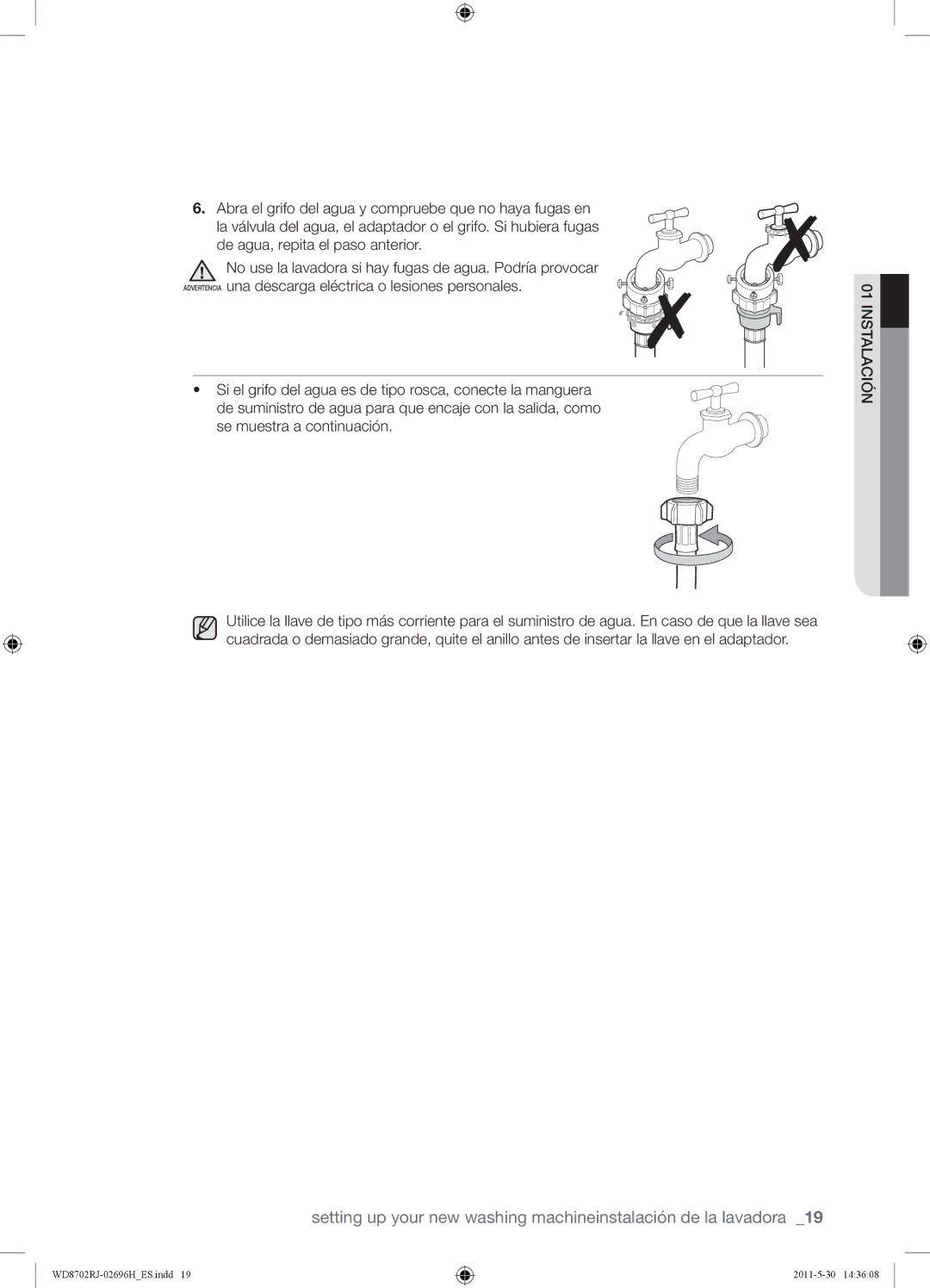 Samsung WD8702RJH1/XEC, WD8702RJH/XEC manual 01INSTALACIÓN 