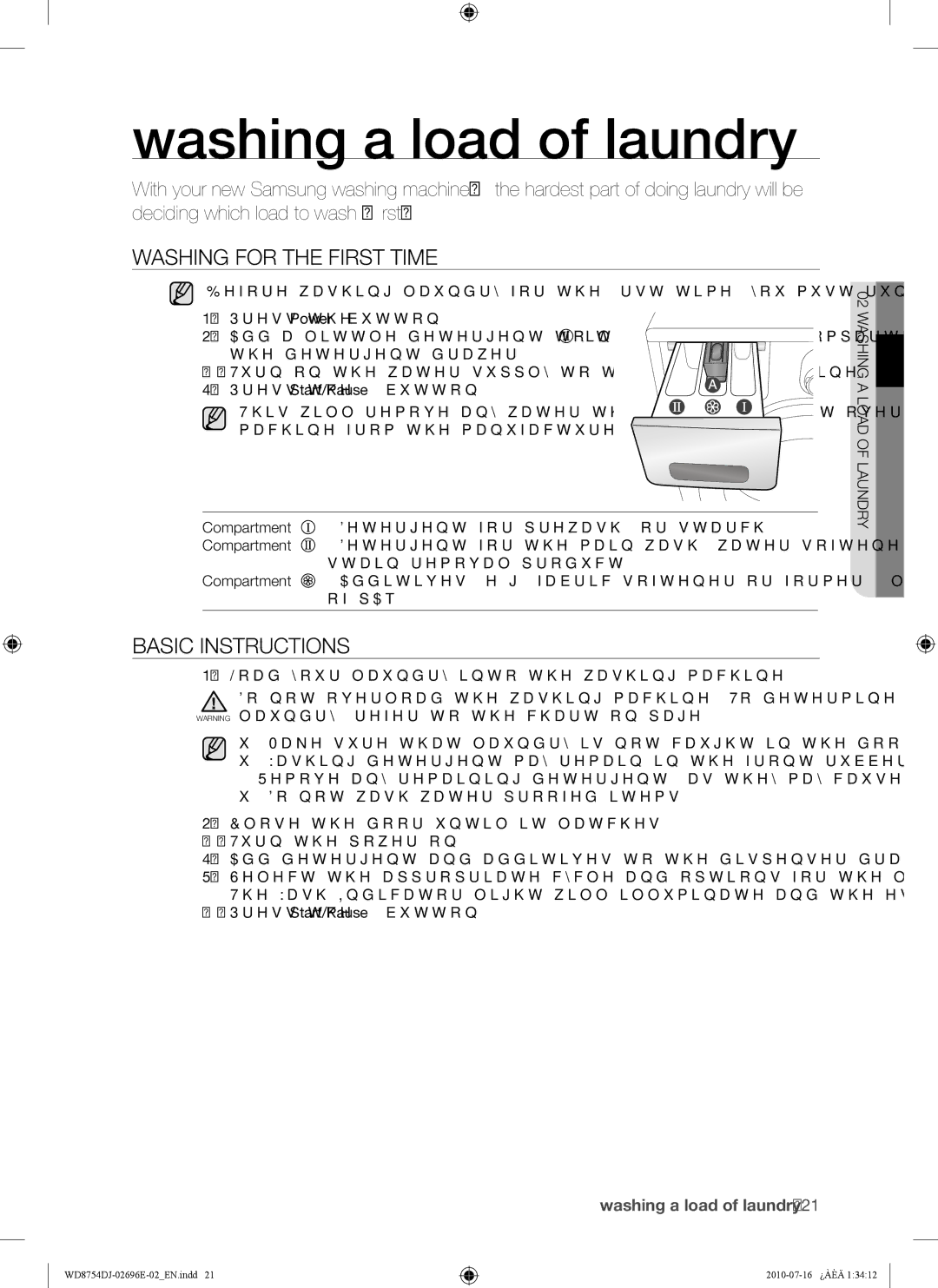 Samsung WD8754CJF/XTC manual Washing a load of laundry, Washing for the First Time, Basic Instructions 