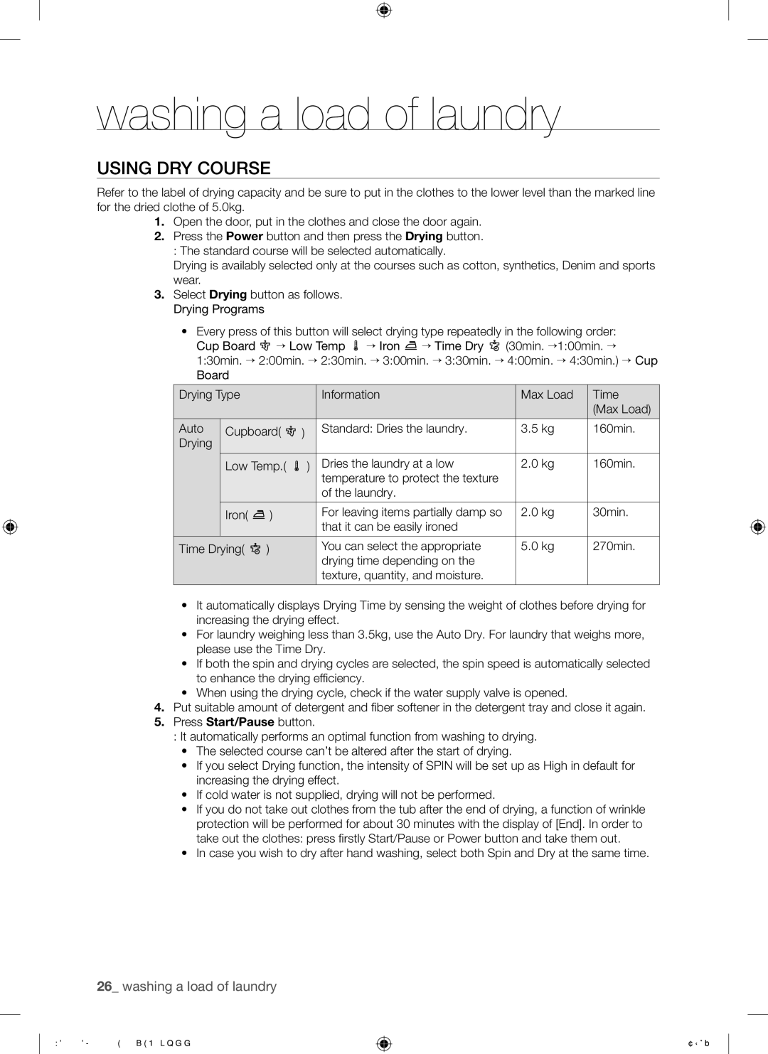 Samsung WD8754CJF/XTC manual Using DRY Course 