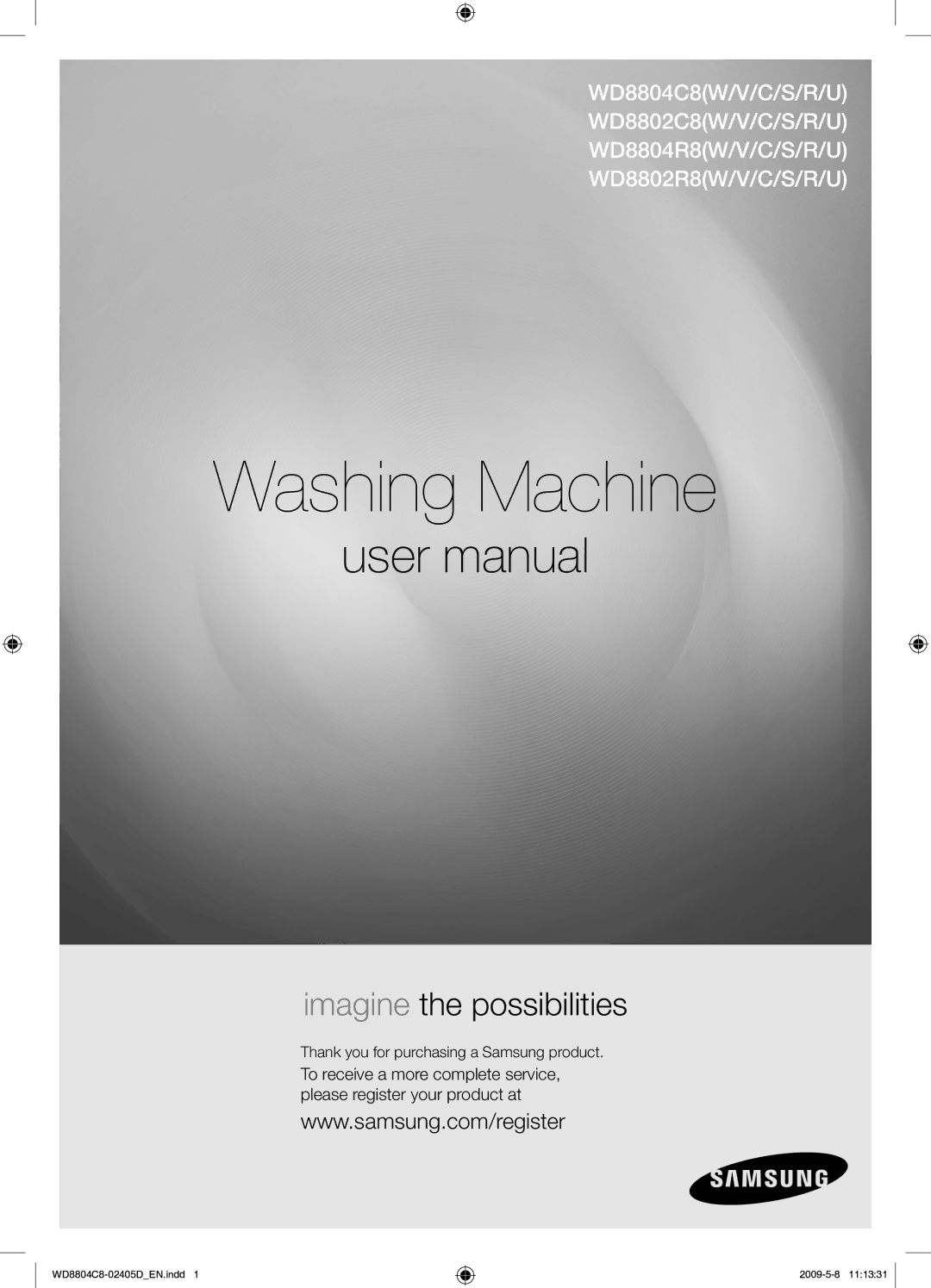 Samsung WD8804C8C/XSV manual Washing Machine 