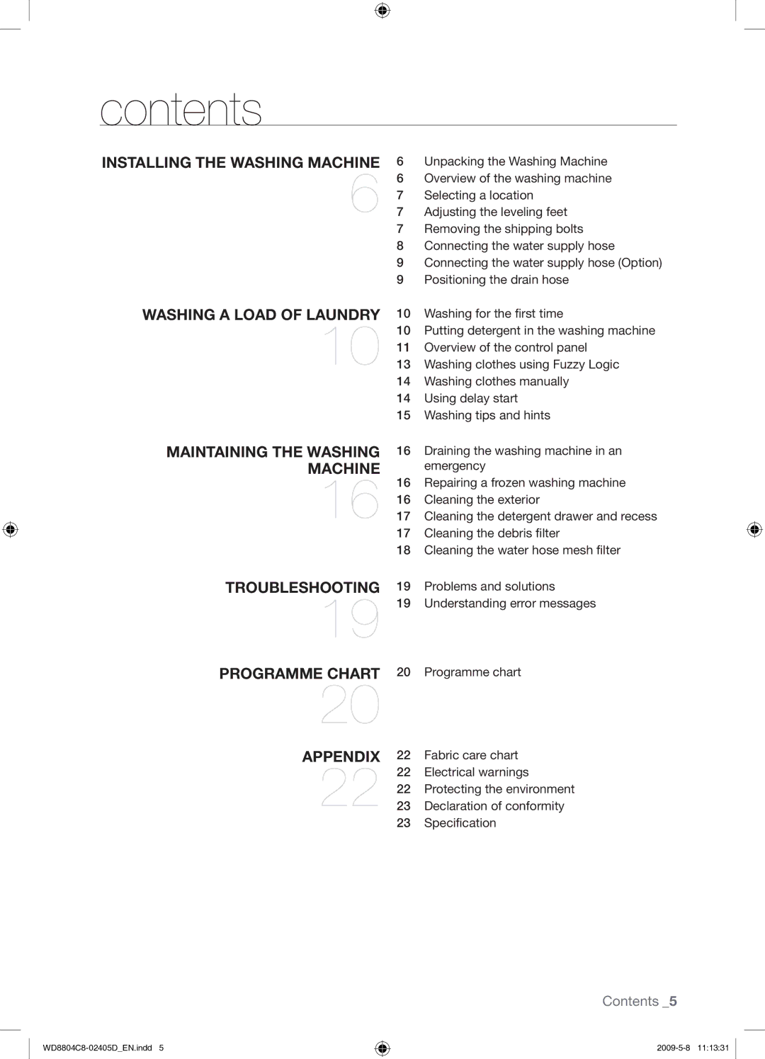 Samsung WD8804C8C/XSV manual Contents 