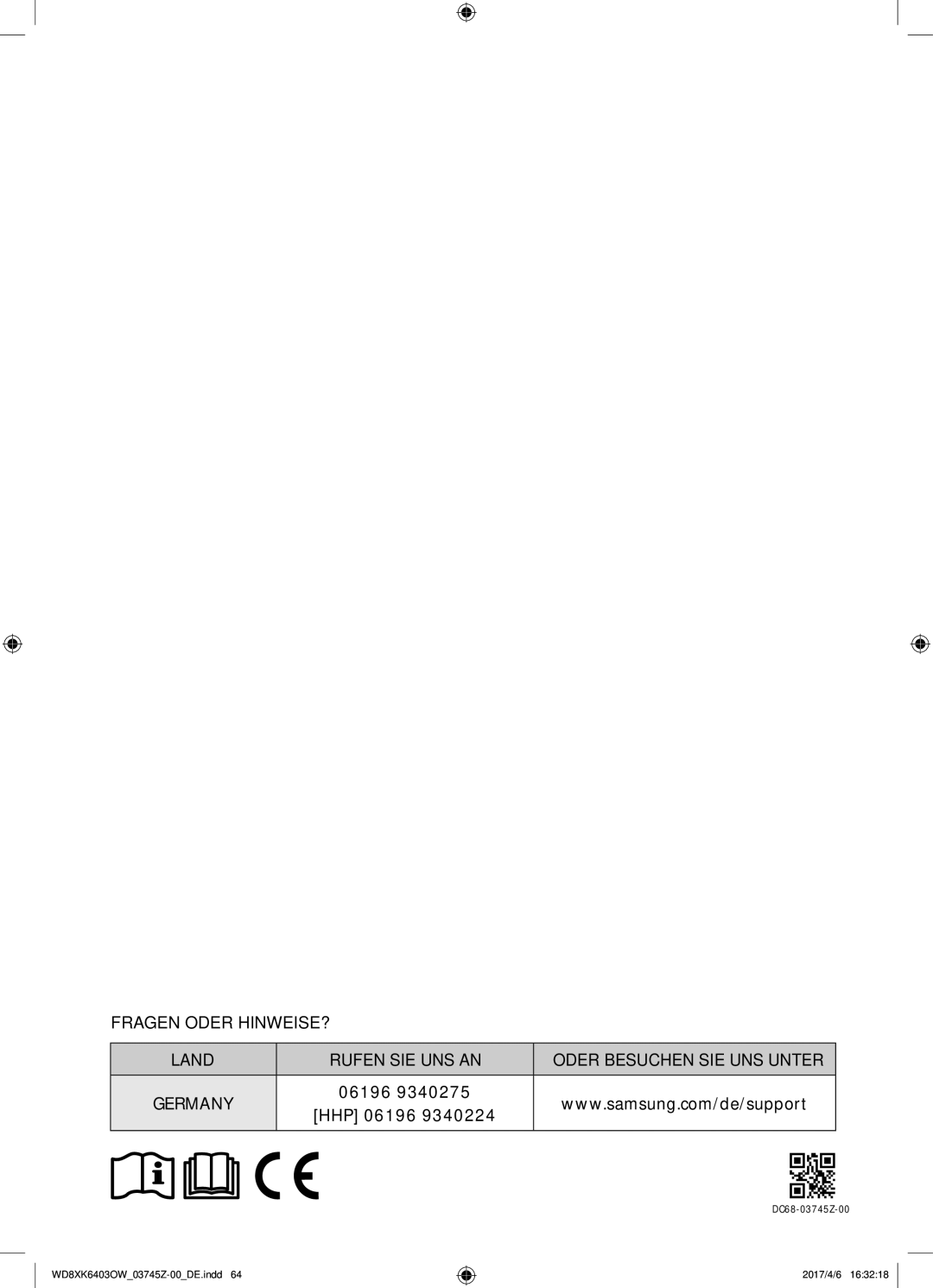 Samsung WD8XK6403OW/EG manual HHP 06196 