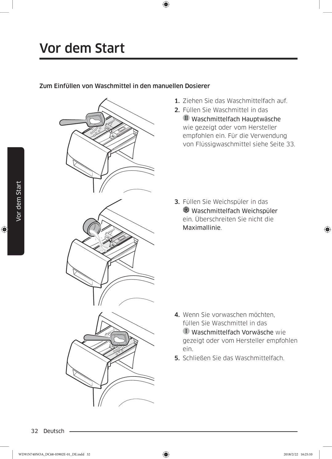 Samsung WD8XN740NOA/EG, WD91N740NOA/EG manual Vor dem Start 