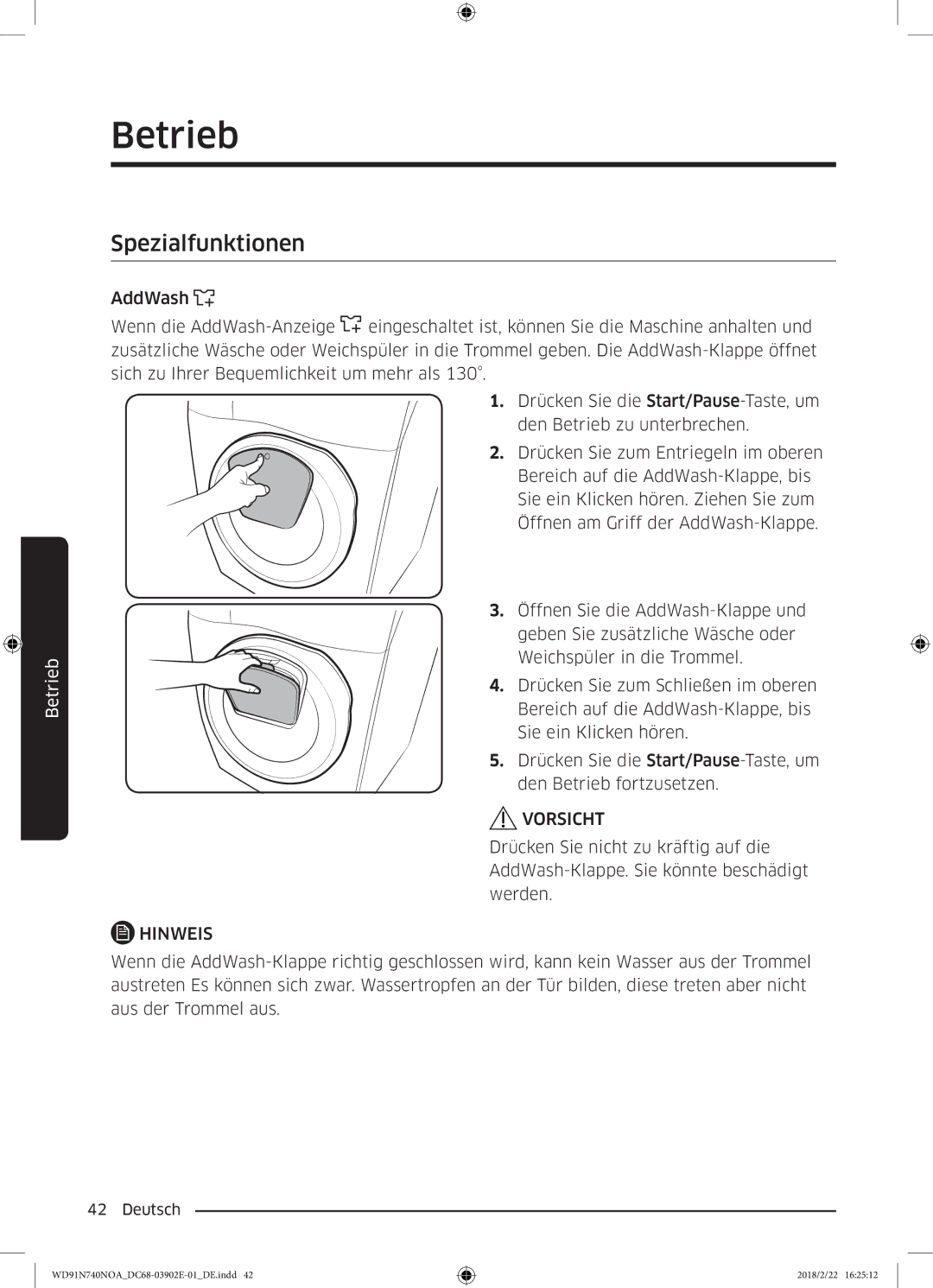 Samsung WD8XN740NOA/EG, WD91N740NOA/EG manual Spezialfunktionen 