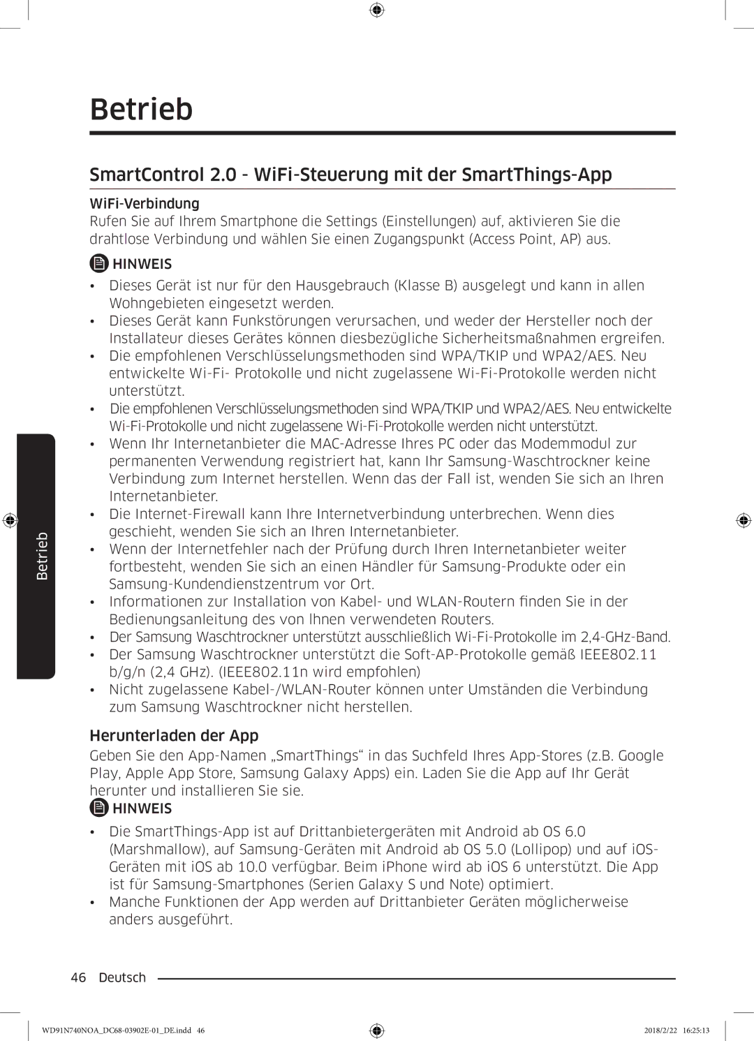 Samsung WD8XN740NOA/EG, WD91N740NOA/EG manual SmartControl 2.0 WiFi-Steuerung mit der SmartThings-App, Herunterladen der App 