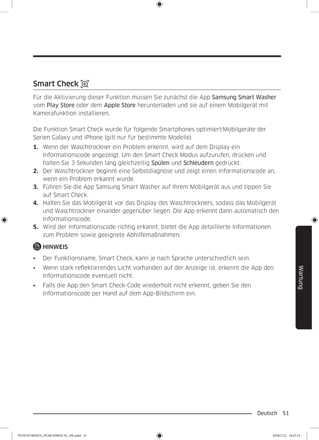 Samsung WD91N740NOA/EG, WD8XN740NOA/EG manual Smart Check 