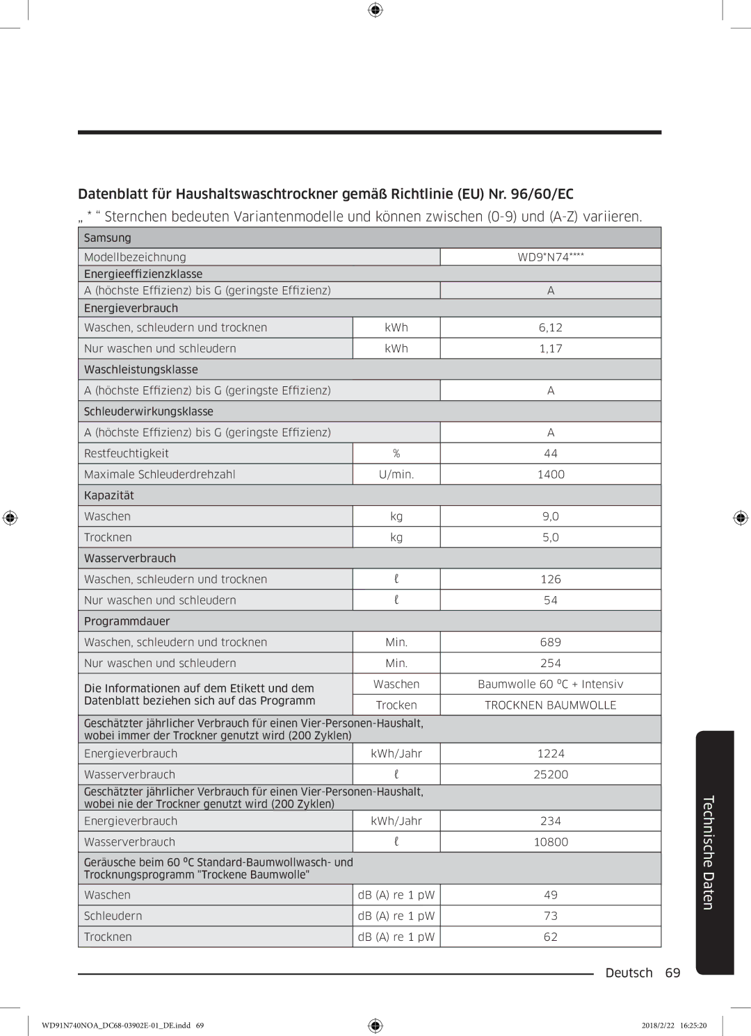 Samsung WD91N740NOA/EG, WD8XN740NOA/EG manual WD91N740NOADC68-03902E-01DE.indd 